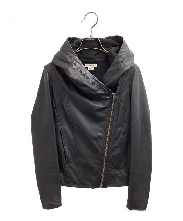 P 良品 ヘルムートラング フーデッドレザージャケット ブラック 黒 中古・古着通販】HELMUT LANG (ヘルムートラング) フーデットレザー