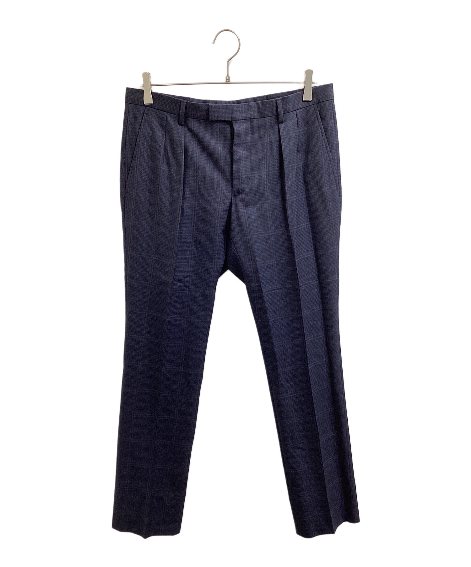 中古・古着通販】GUCCI (グッチ) チェック1タックスラックス ネイビー 中古・古着通販】GUCCI (グッチ) チェック1タックスラックス ネイビー