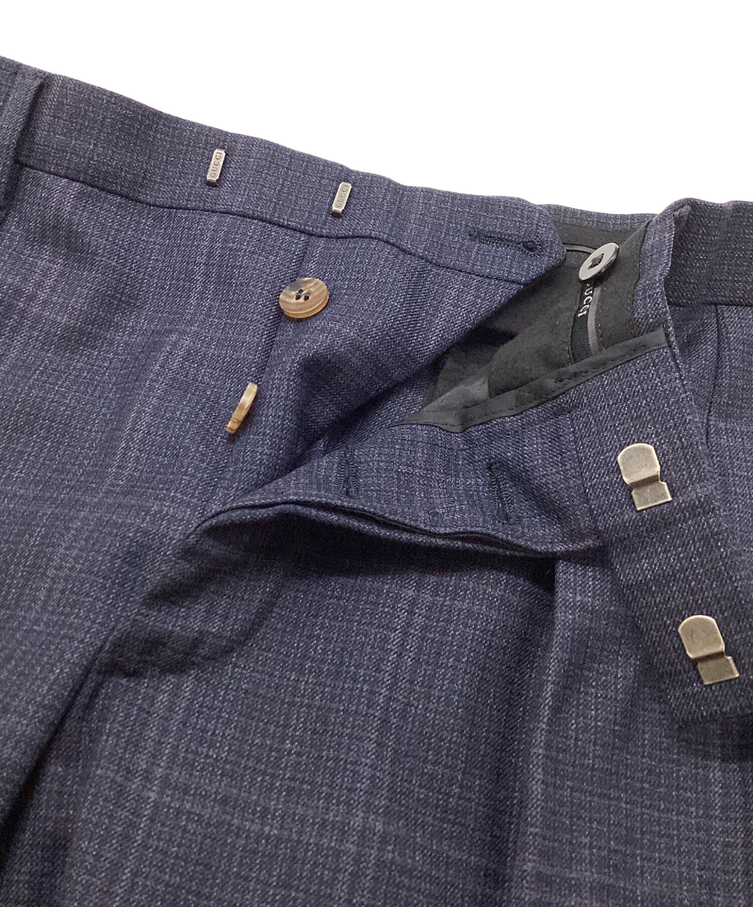 中古・古着通販】GUCCI (グッチ) チェック1タックスラックス ネイビー
