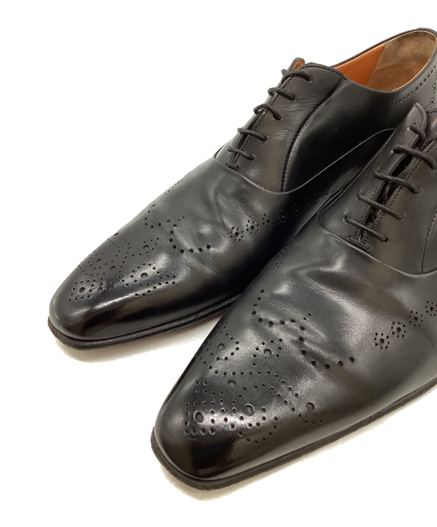 Santoni サントーニ 黒ビジネスシューズ メダリオン付き 中古・古着通販】Santoni (サントーニ) レースアップ メダリオン