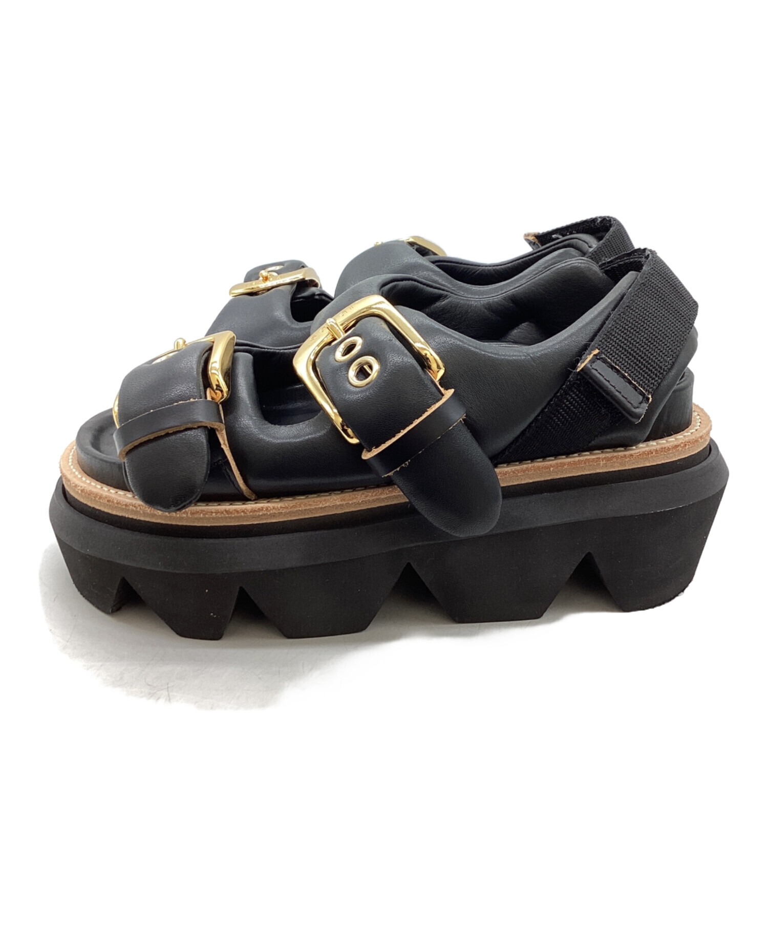 Sacai サカイ スエード レザー切替 サンダル 19-04350 ブラック 中古・古着通販】sacai (サカイ) Belt Sandals ブラック サイズ:37