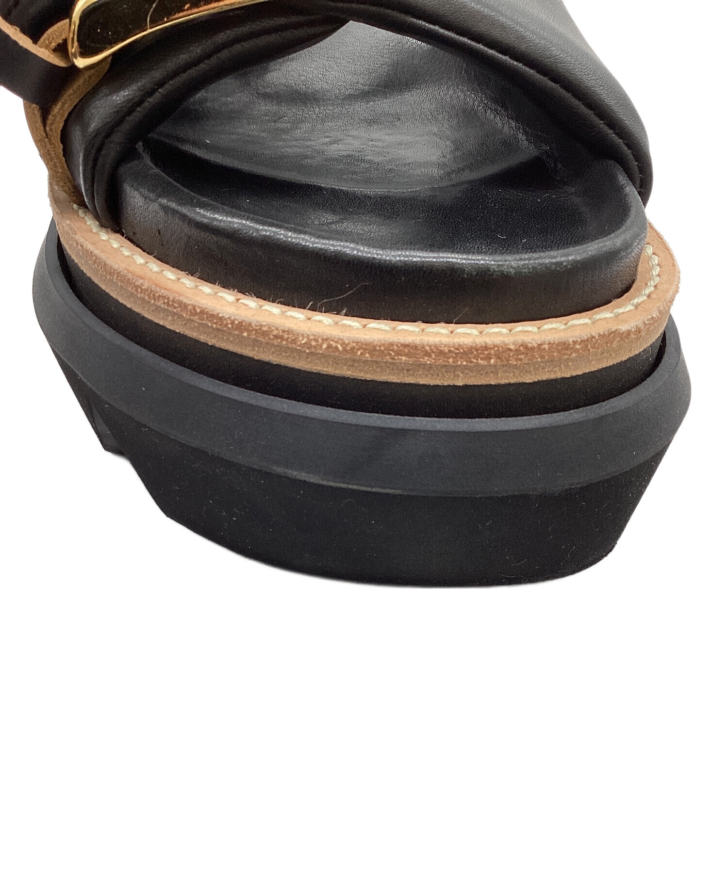Sacai サカイ スエード レザー切替 サンダル 19-04350 ブラック 中古・古着通販】sacai (サカイ) Belt Sandals ブラック サイズ:37