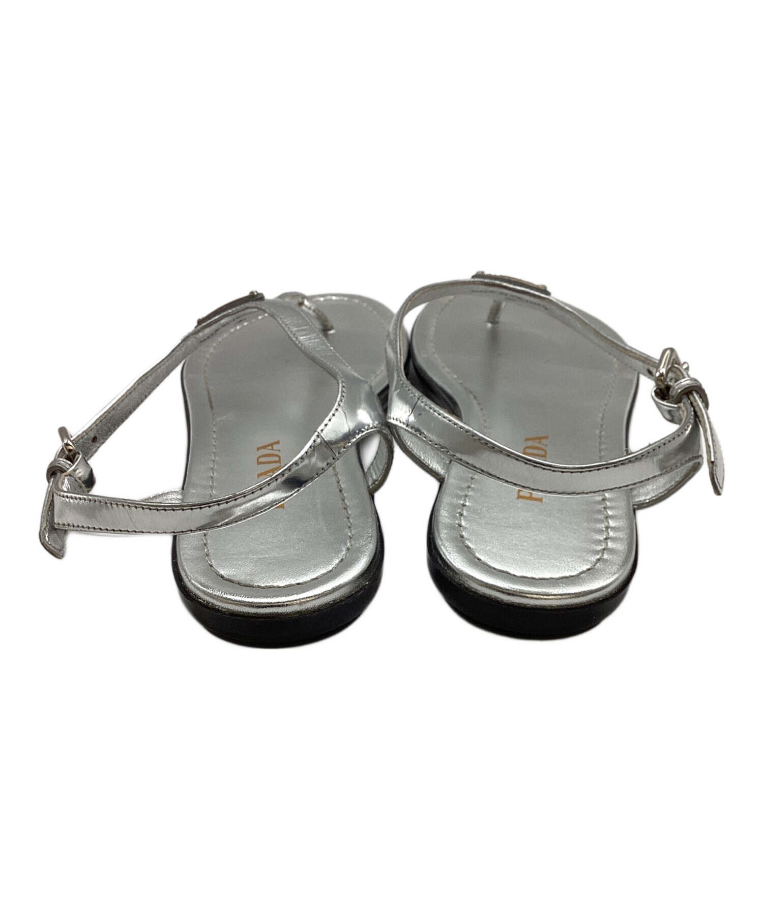 PRADA エスパドリーユスタイル シルバー 中古・古着通販】PRADA (プラダ) トライアングルロゴ パテントレザー