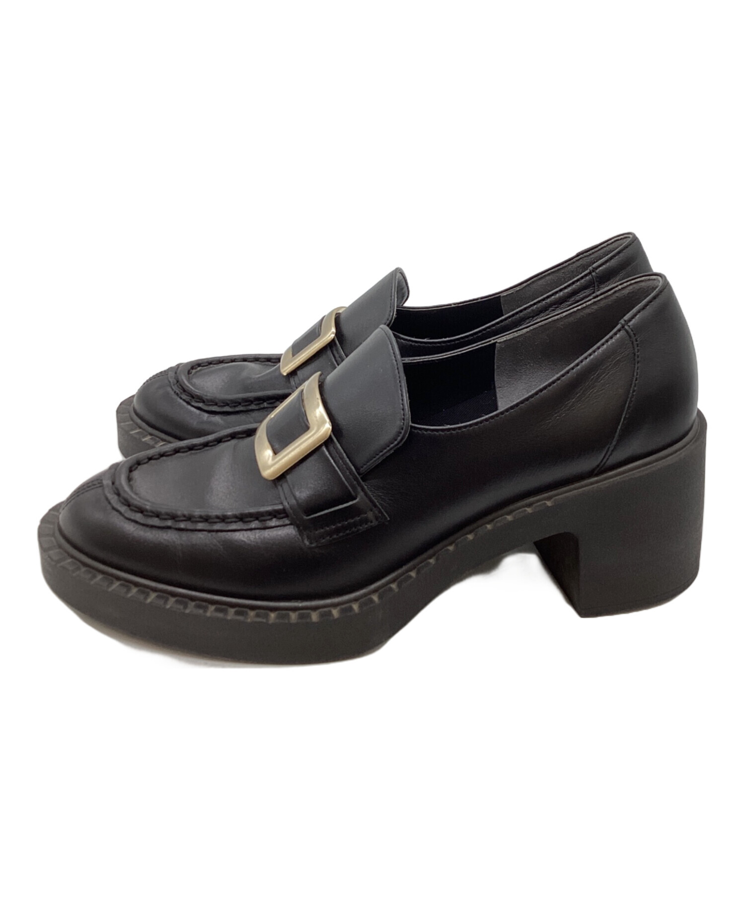 【極美品】　DIANA ダイアナ ヒールアップローファー 黒　バックル 厚底 中古・古着通販】DIANA (ダイアナ) 厚底バックルヒールアップ