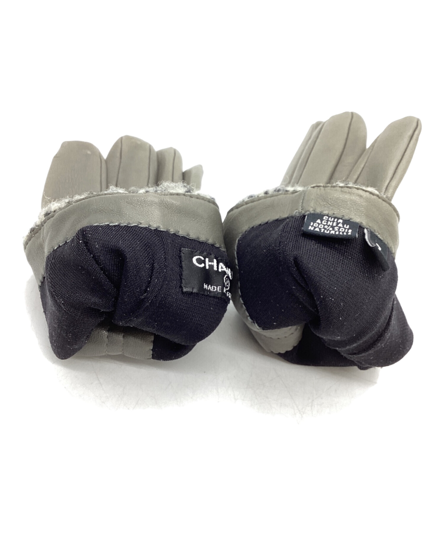 d*2様 CHANEL シャネル レザーグローブ　手袋　 A07964 中古・古着通販】CHANEL (シャネル) レザーグローブ グレー サイズ:7