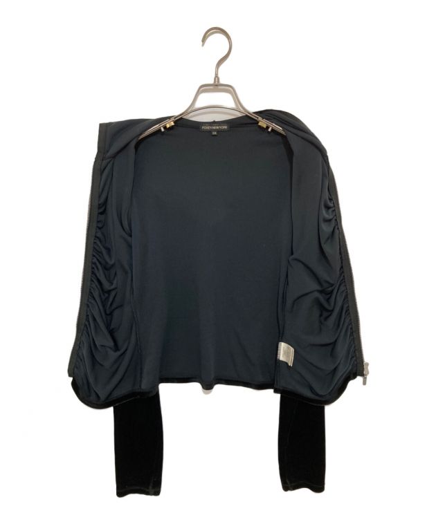 フォクシーニューヨーク｜レディライクパーカ ニット フーディ 黒 ロゴプレート フォクシーニューヨーク｜レディライクパーカ ニット フーディ 黒 ロゴ