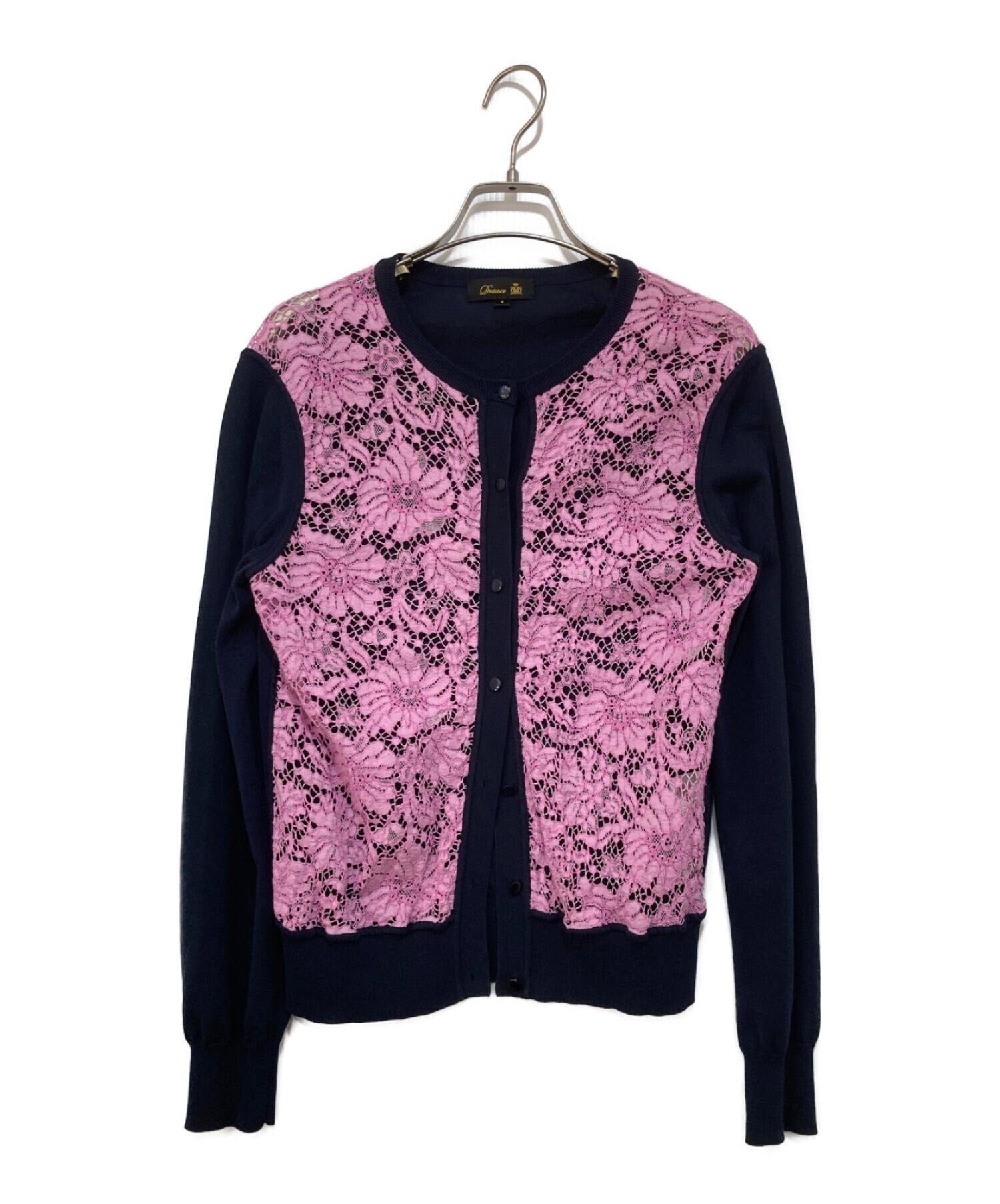 Drawer】ドゥロワー カーディガンコットンレース16Gネイビー Drawer