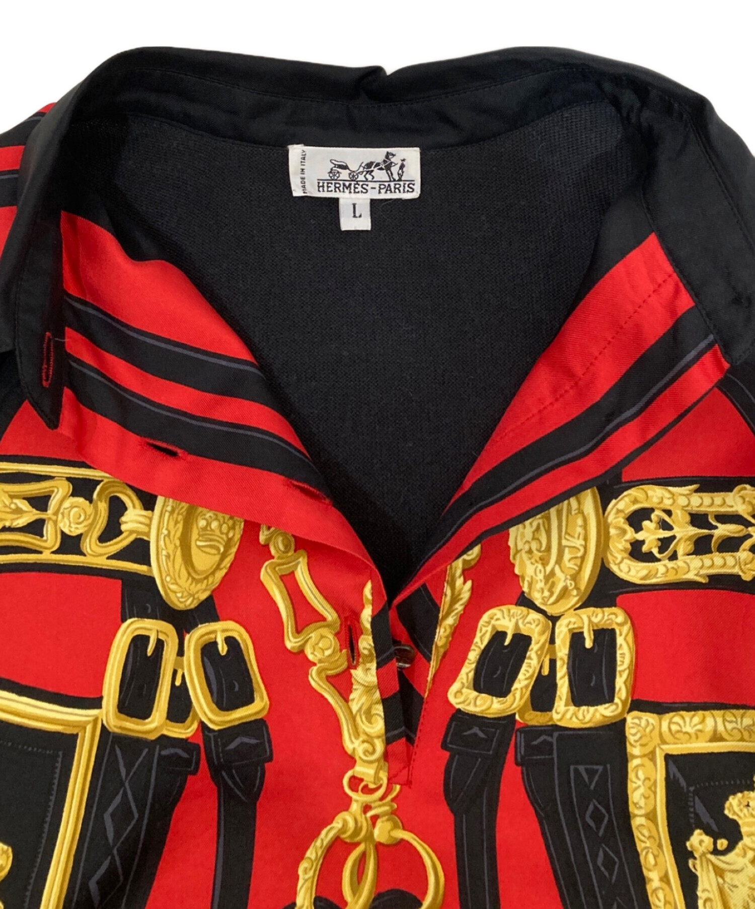 中古・古着通販】HERMES (エルメス) 総柄シルクシャツ ブラック サイズ