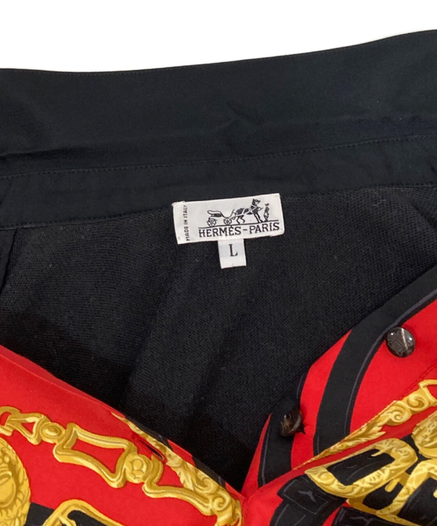 中古・古着通販】HERMES (エルメス) 総柄シルクシャツ ブラック サイズ