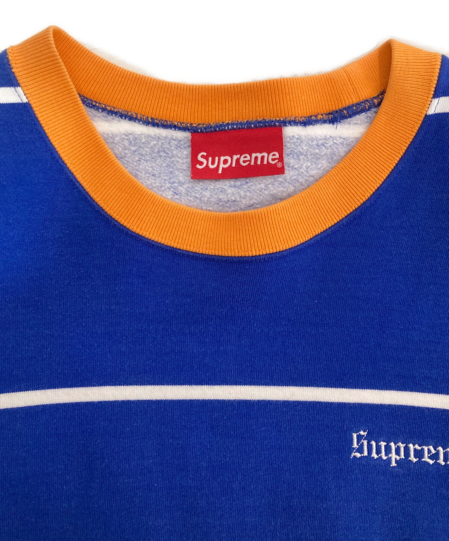 中古・古着通販】SUPREME (シュプリーム) striped crewneck ブルー 