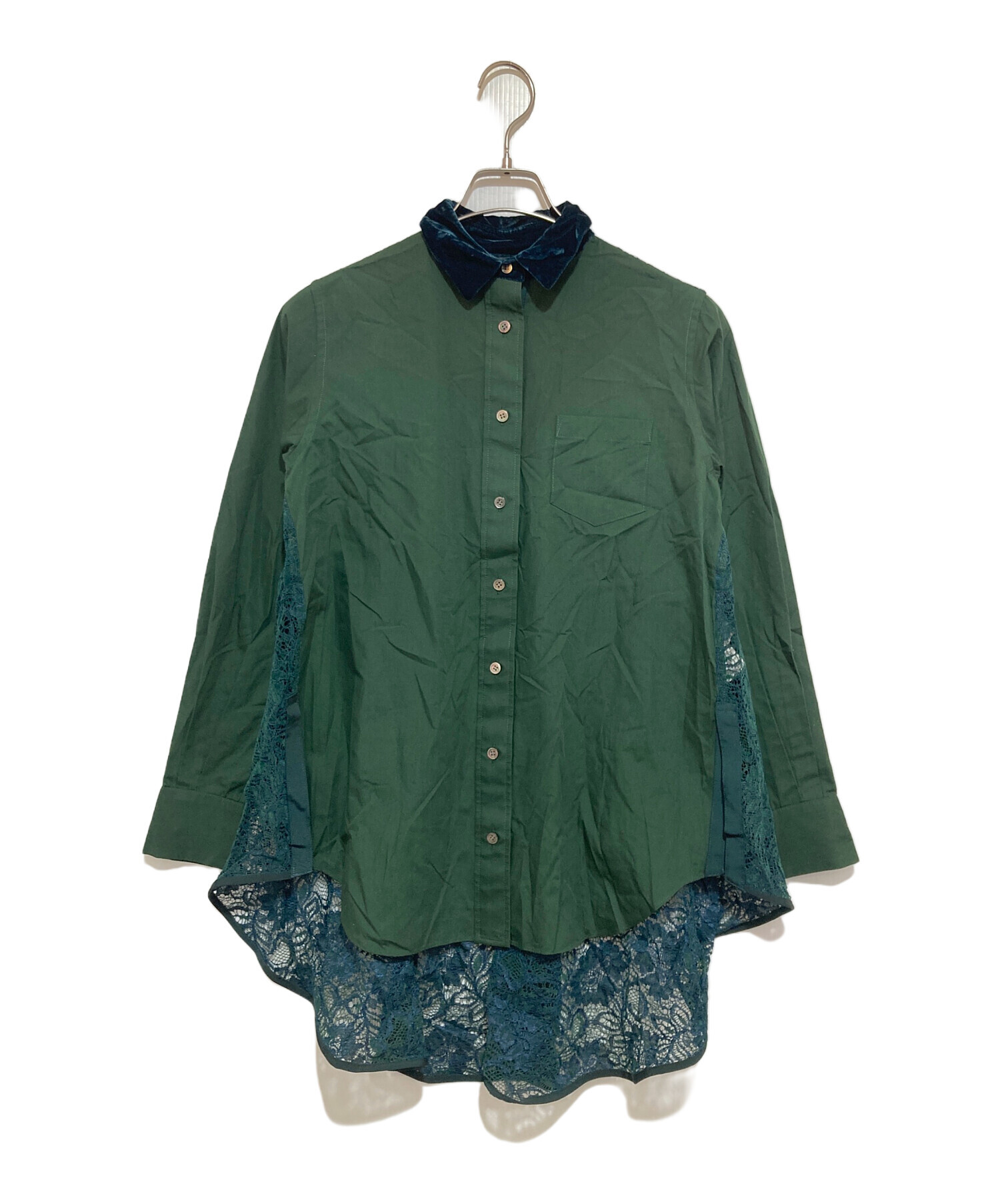 中古・古着通販】sacai (サカイ) レースドッキング長袖シャツ グリーン  