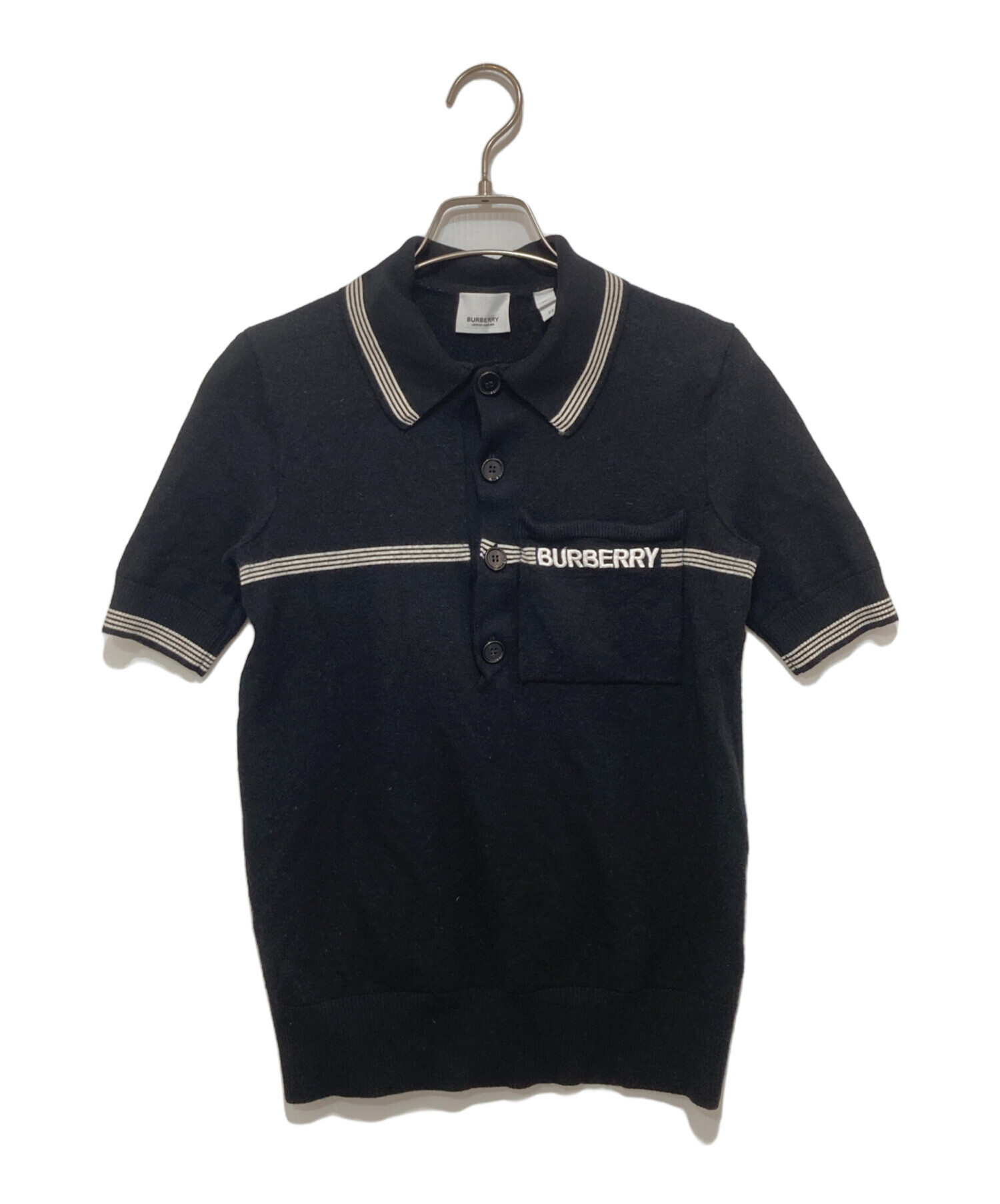 【未使用】BURBERRY ブラック ポロシャツ M バーバリー ブラックレーベル メンズポロシャツ ブラック L