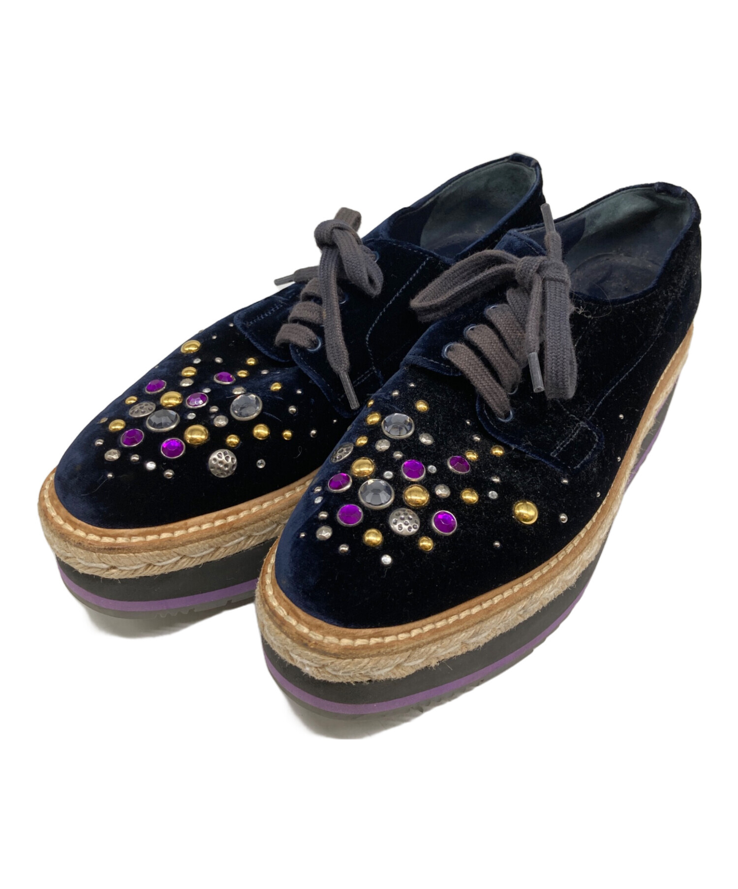 中古・古着通販】PRADA (プラダ) ビジューベロア厚底スニーカー
