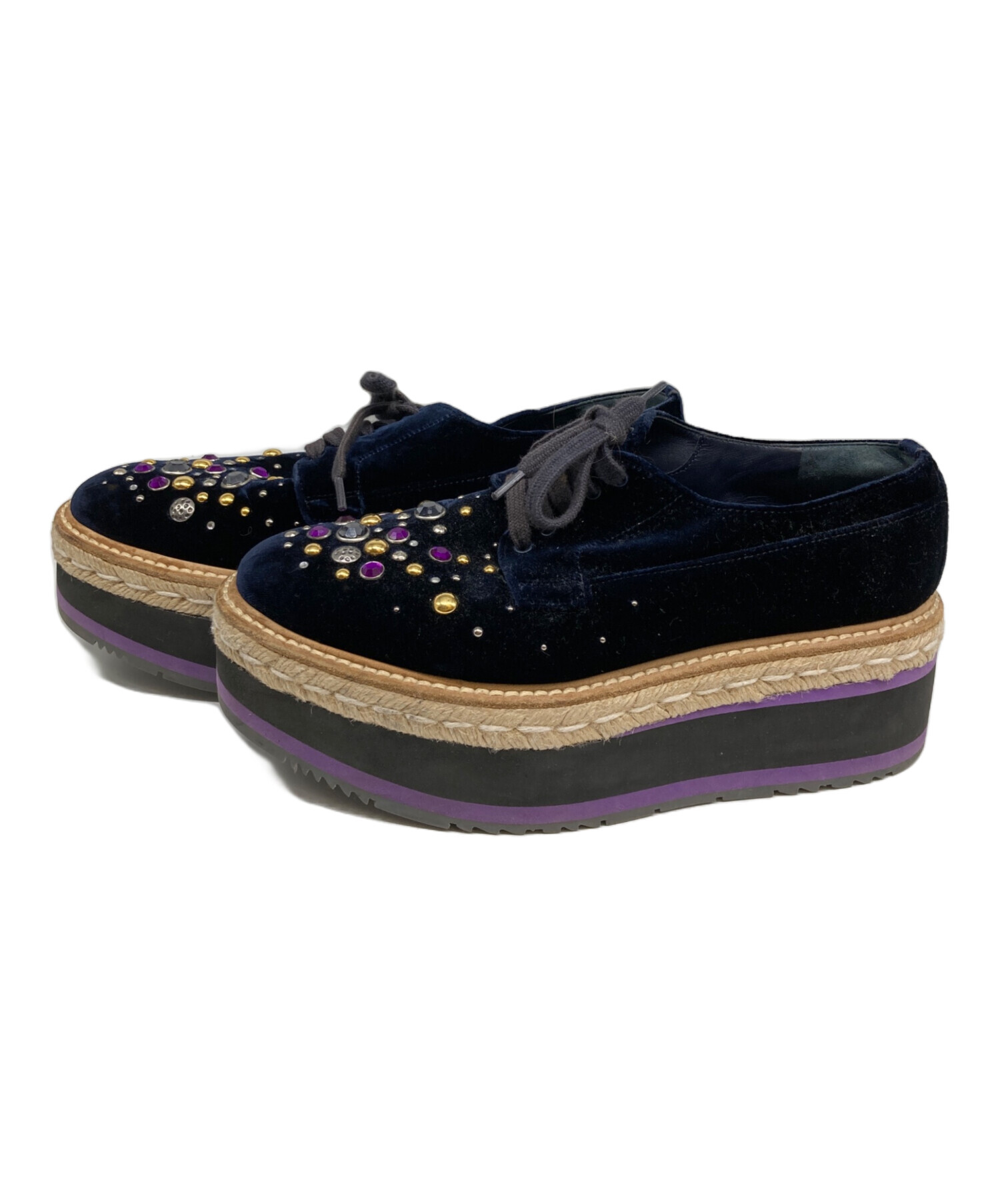 中古・古着通販】PRADA (プラダ) ビジューベロア厚底スニーカー 