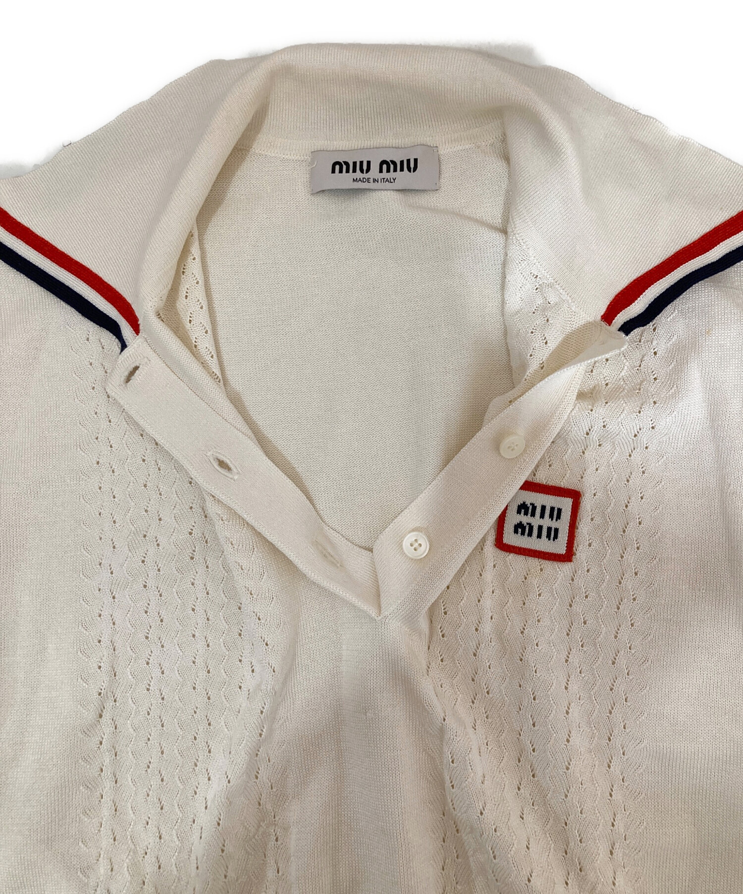 中古・古着通販】MIU MIU (ミュウミュウ) ニットポロシャツ ホワイト