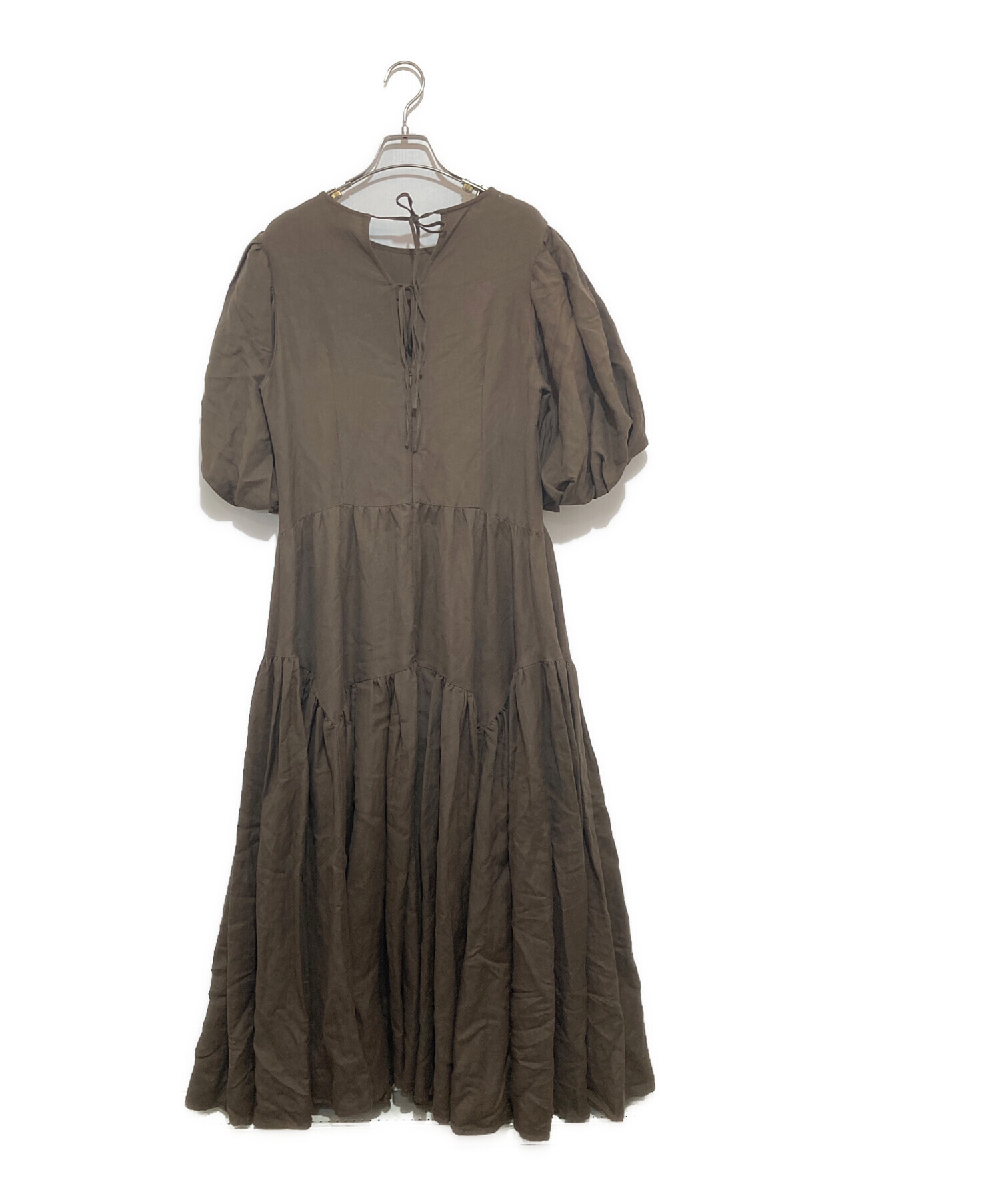 中古・古着通販】Uhr (ウーア) Puff Sleeve Gathered Dress ブラウン 