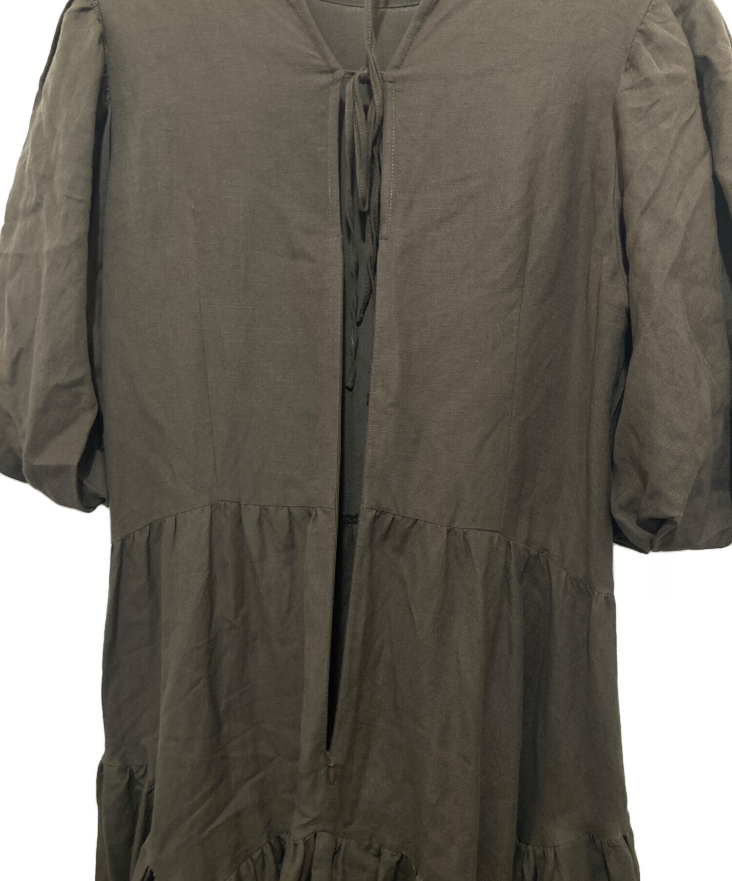 中古・古着通販】Uhr (ウーア) Puff Sleeve Gathered Dress ブラウン 