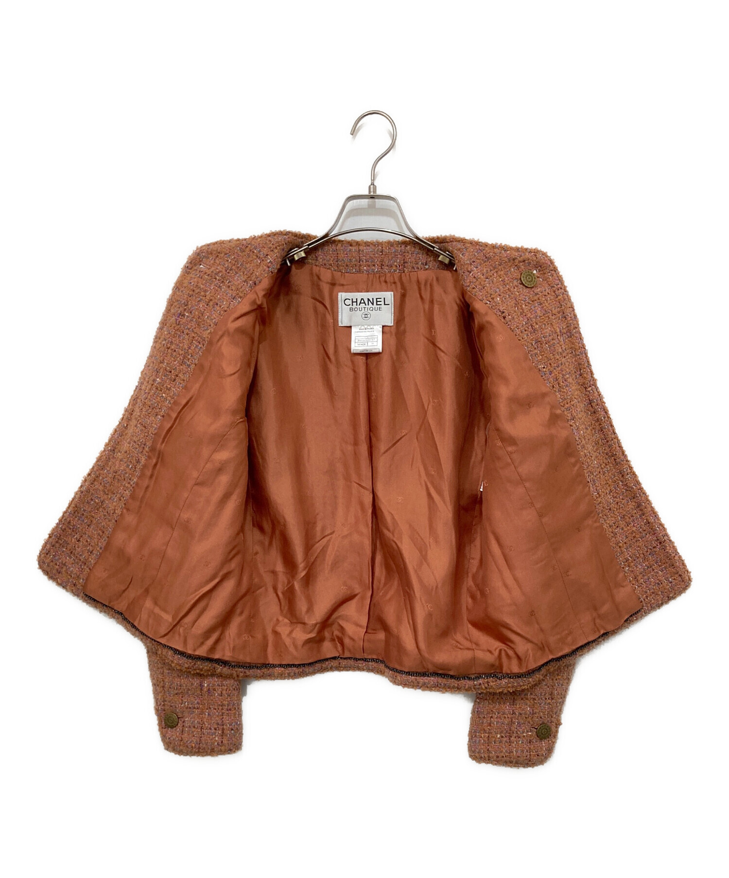 CHANEL モヘアプードルジャケット 中古・古着通販】CHANEL (シャネル) モヘア混 ツイード ノーカラー