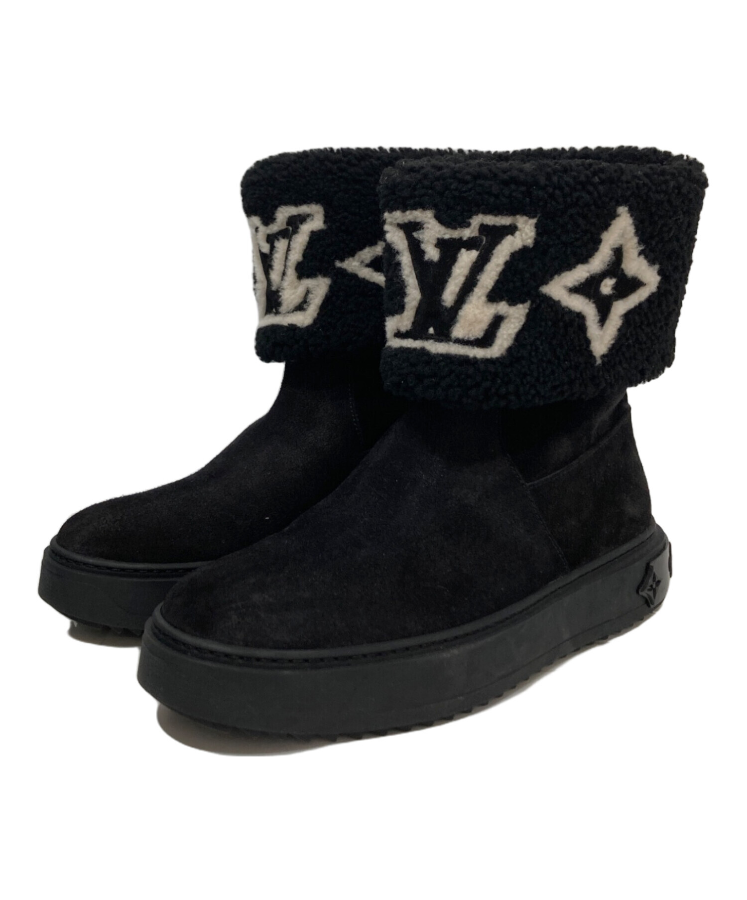 ルイヴィトン　ブラックブーツ 中古・古着通販】LOUIS VUITTON (ルイ ヴィトン) SNOWDROP FLAT ANKLE