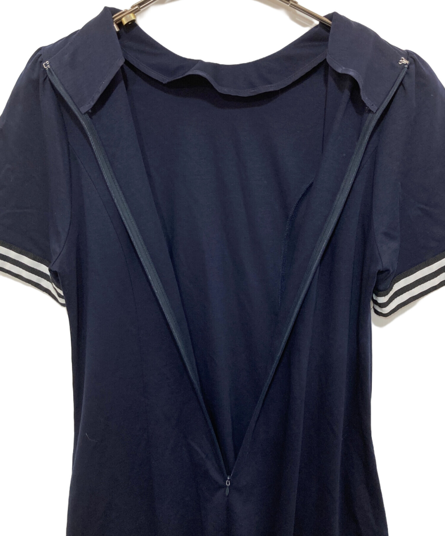BORDERS at BALCONY 半袖コットンワンピース　紺 中古・古着通販】BORDERS AT BALCONY (ボーダーズアットバルコニー