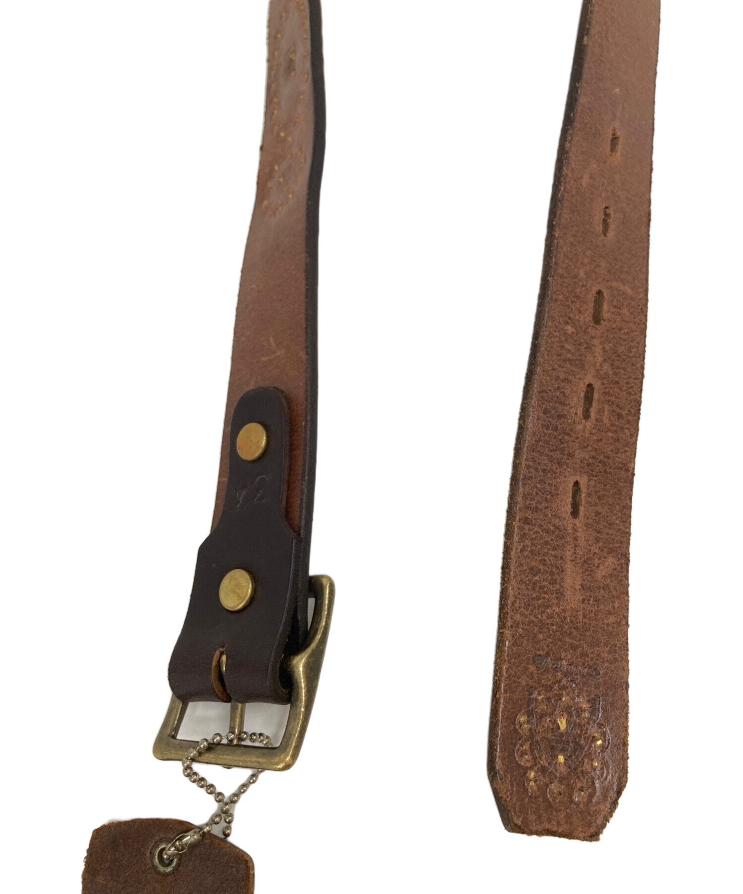 HTC ダークブラウン レザー ベルト ターコイズ　サイズ34 HTC ダークブラウン レザー ベルト ターコイズサイズ34