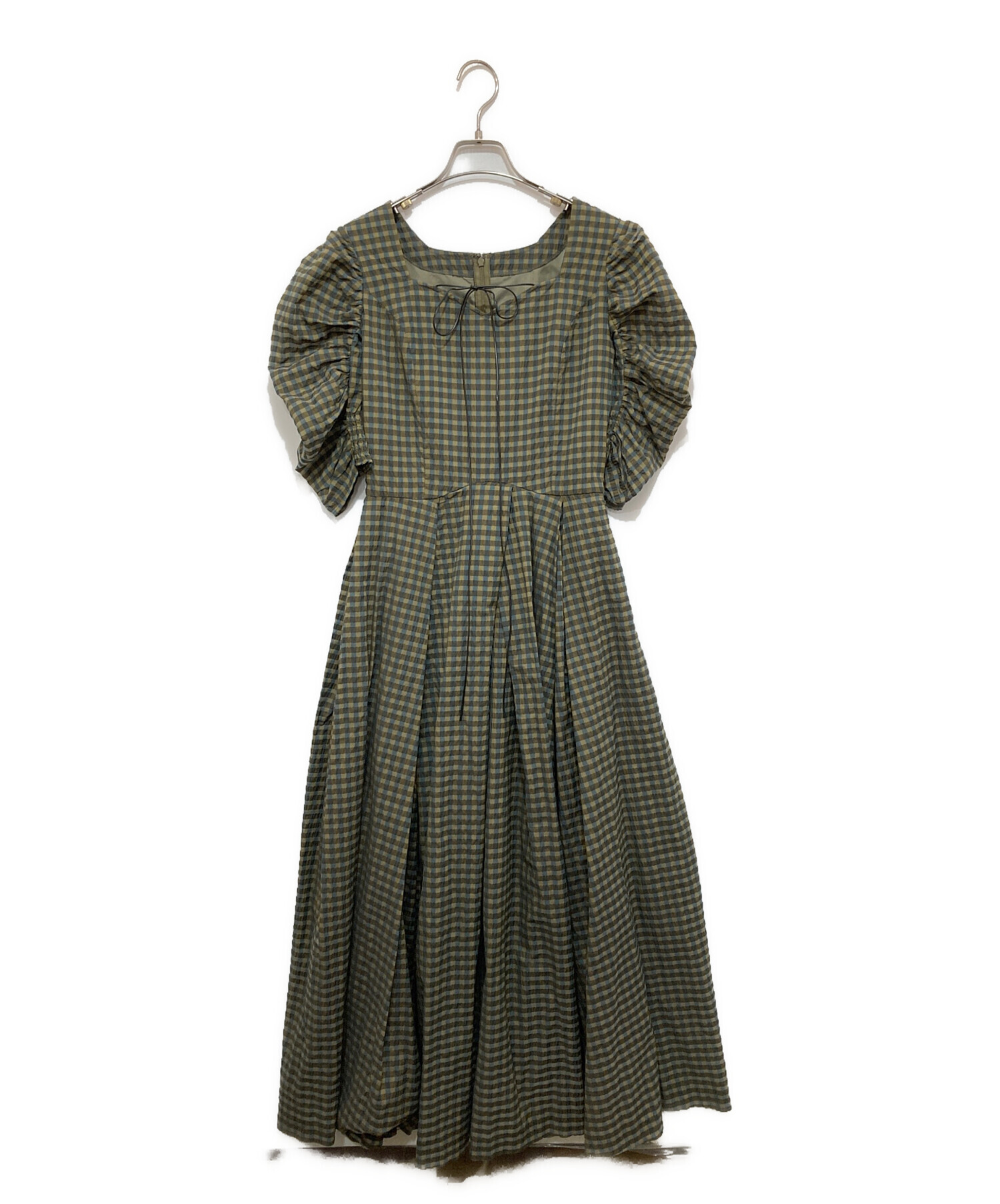 中古・古着通販】Ameri (アメリ) SEERSUCKER VOLUME HEM DRESS カーキ 