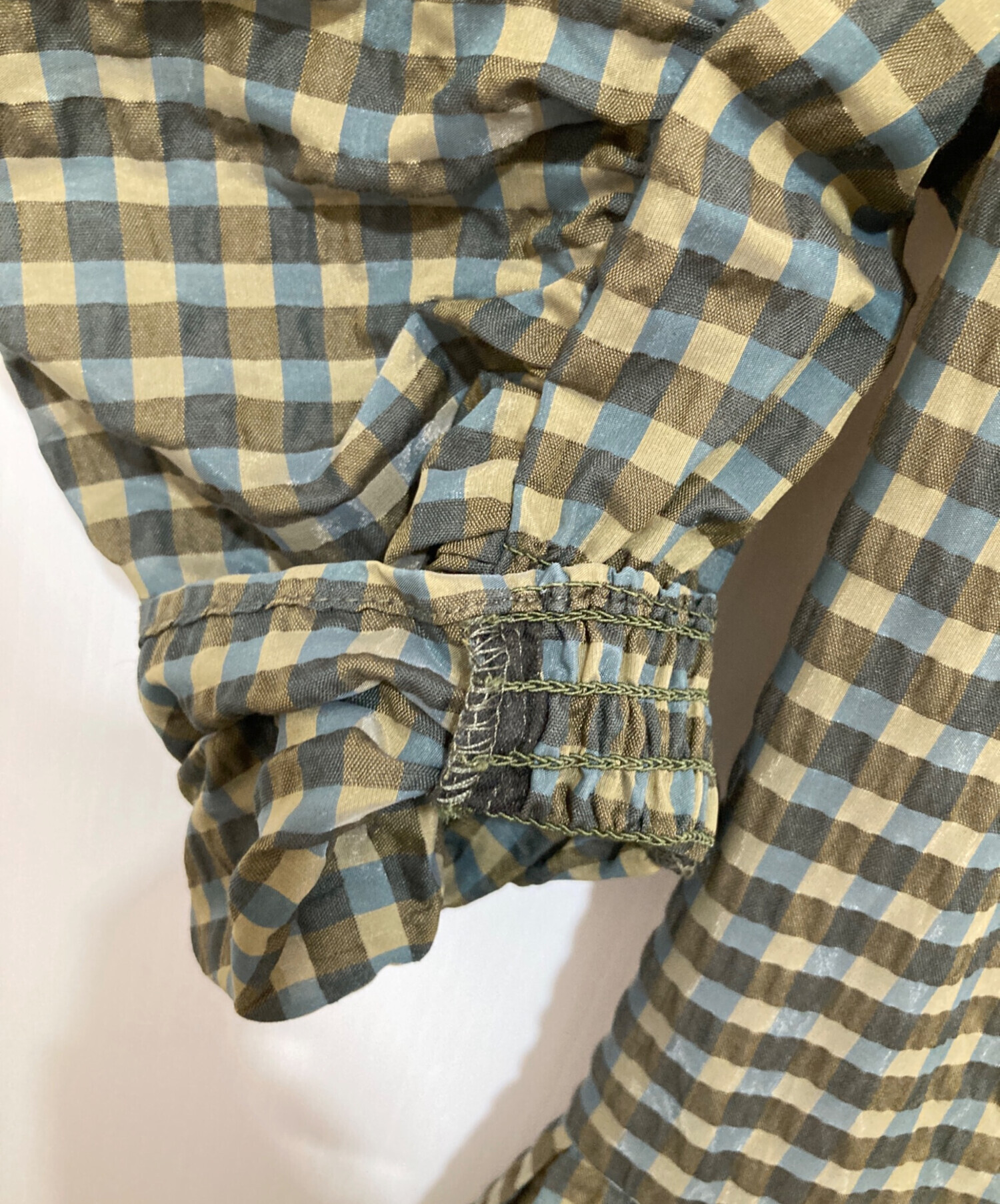 中古・古着通販】Ameri (アメリ) SEERSUCKER VOLUME HEM DRESS カーキ 