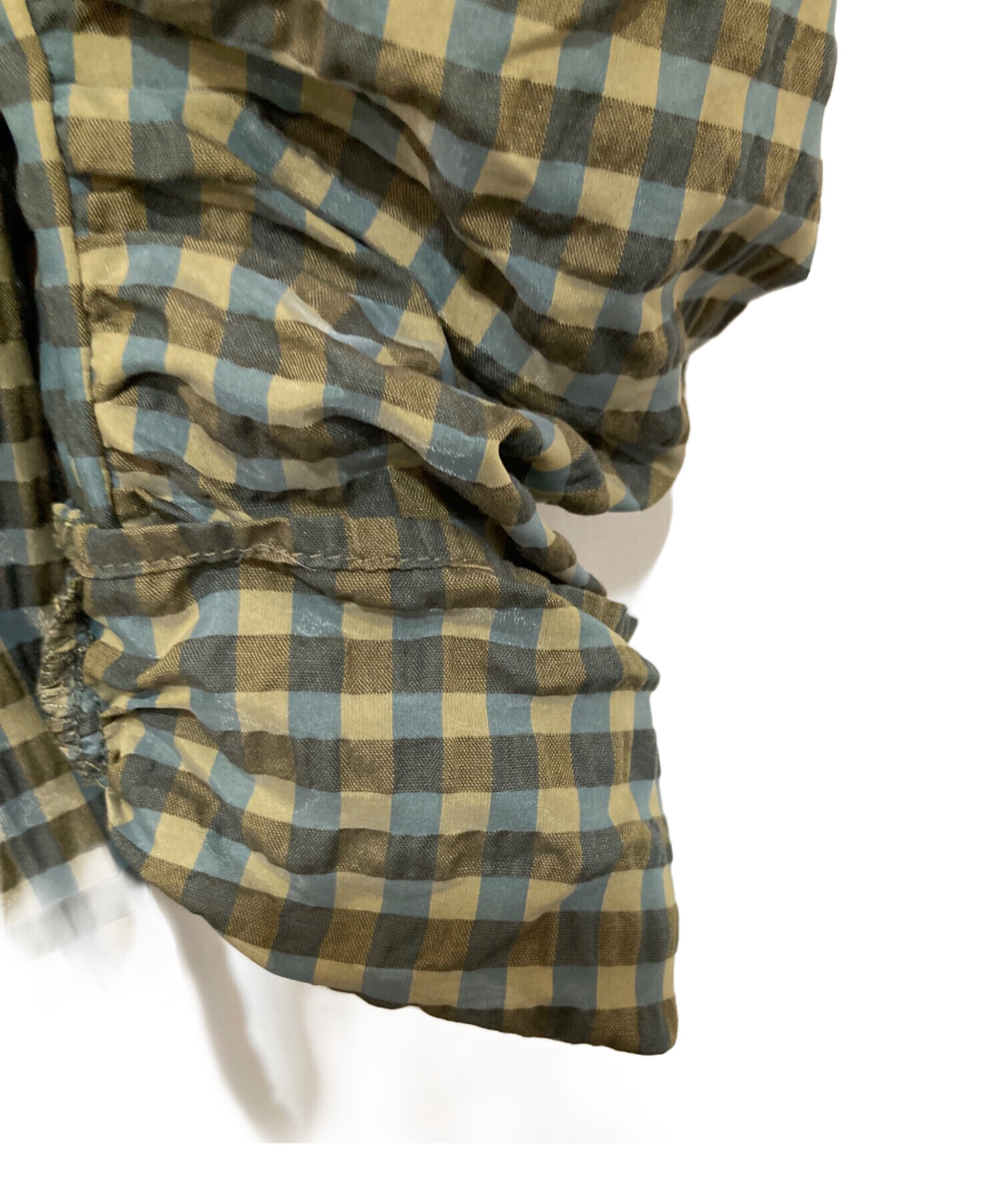 中古・古着通販】Ameri (アメリ) SEERSUCKER VOLUME HEM DRESS カーキ