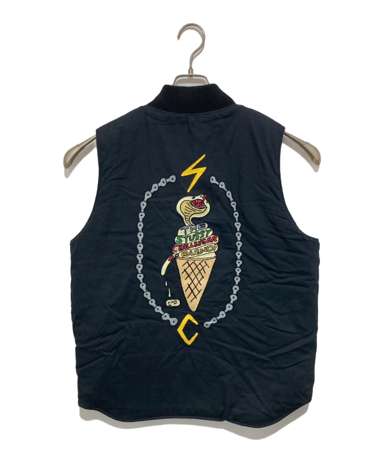 CHALLENGER ×STUSSY VEST 刺繍ベスト サイズ　M ブラック 中古・古着通販】stussy (ステューシー) CHALLENGER (チャレンジャー