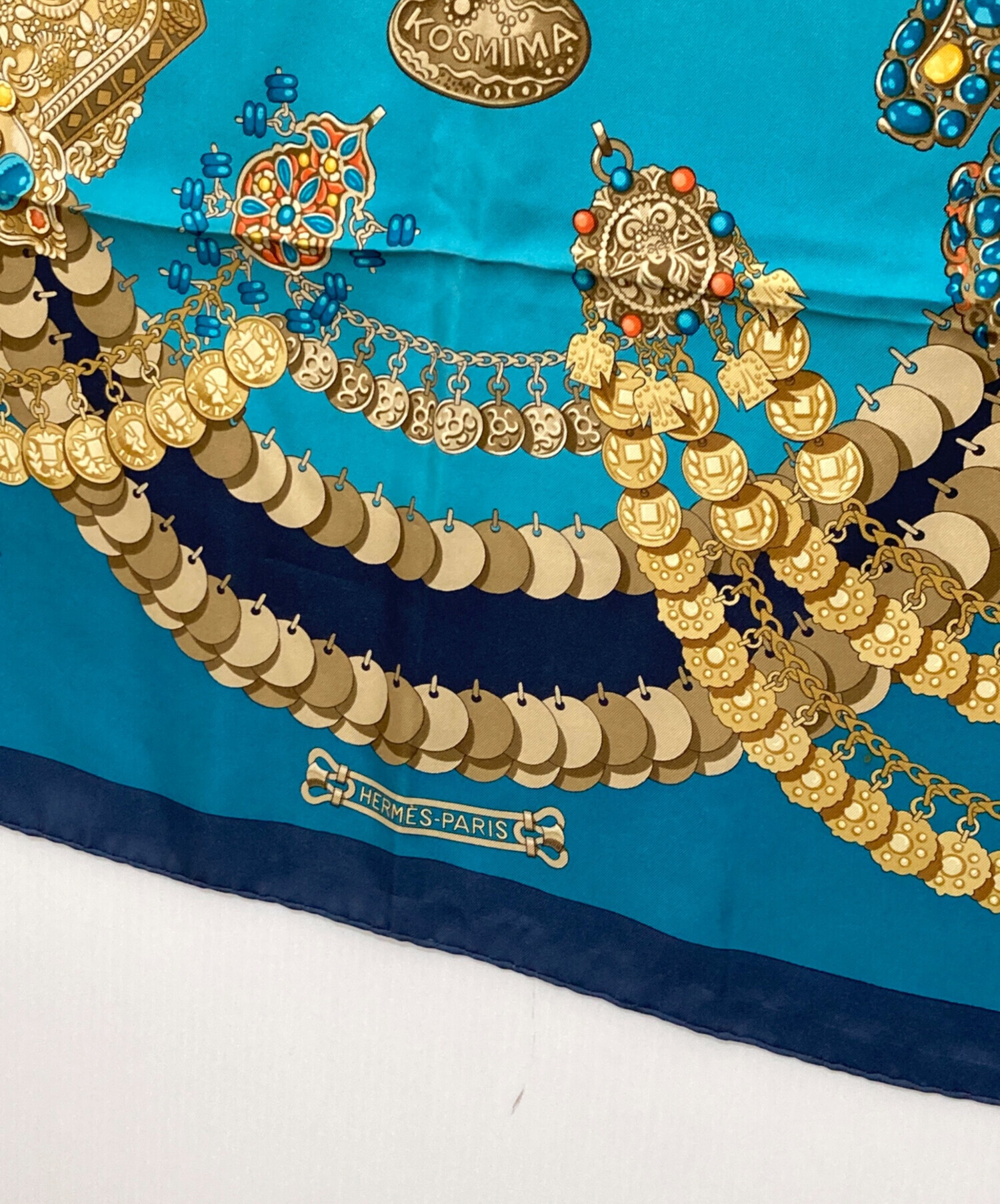 HERMÈS スカーフ 青緑色 金色装飾 中古・古着通販】HERMES (エルメス) スカーフ グリーン×ゴールド