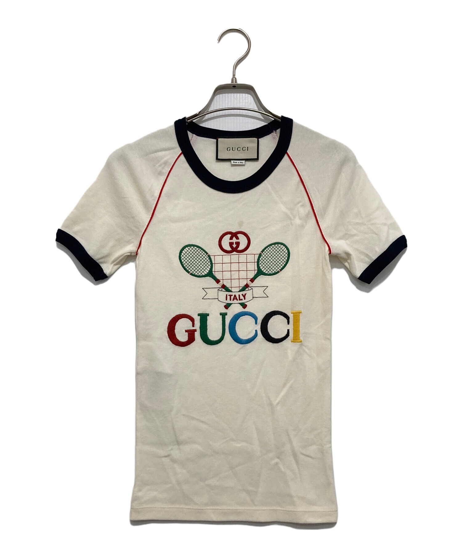 美品 GUCCI Tシャツ インターロッキング ラケット ロゴ刺繍 XS 中古・古着通販】GUCCI (グッチ) テニス コットンジャージーTシャツ