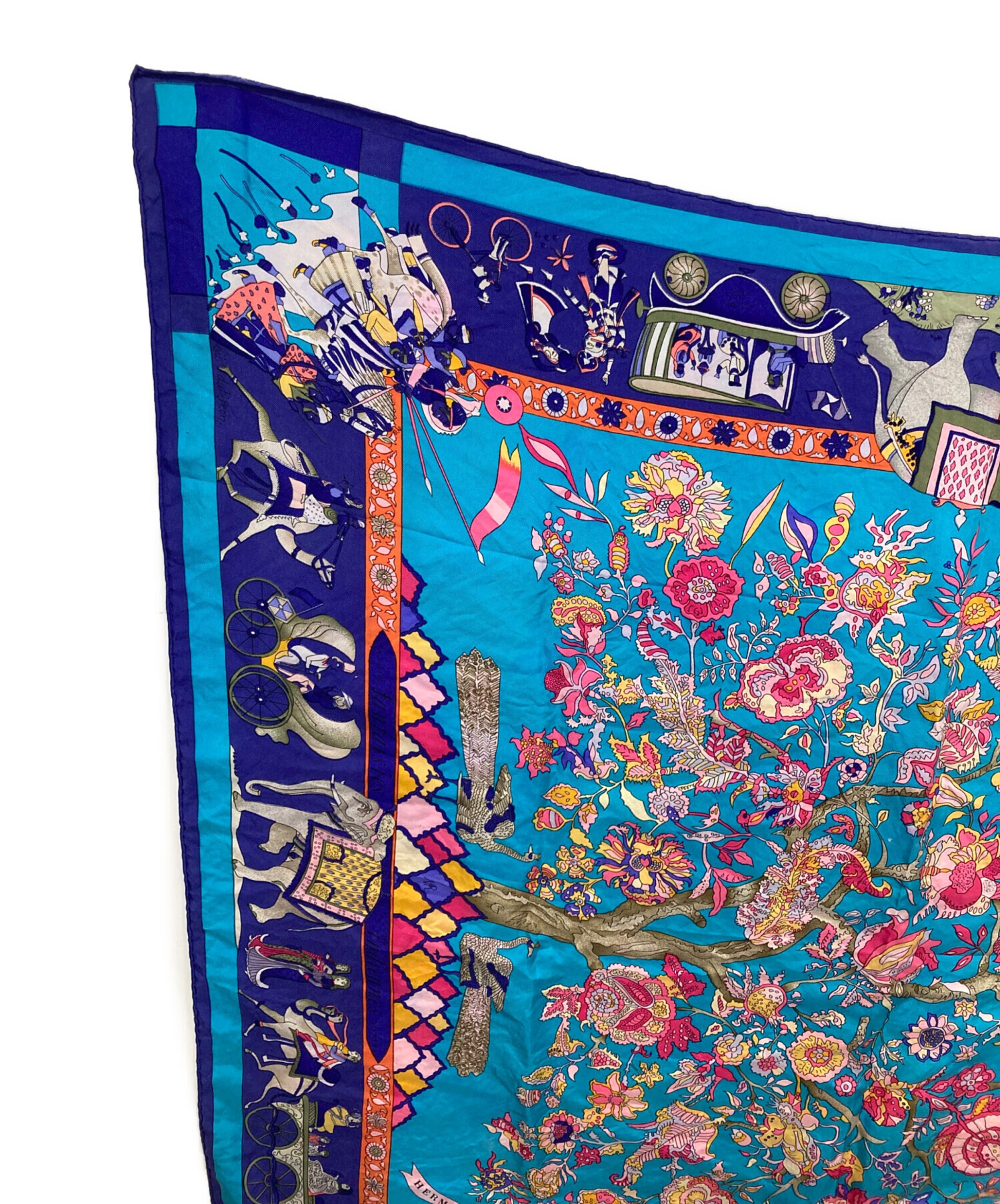 希少 エルメス カレ 眩惑のインド fantaisies indiennes エルメスHERMES カレ90 眩惑のインド スカーフ 紫他 (K-126969)