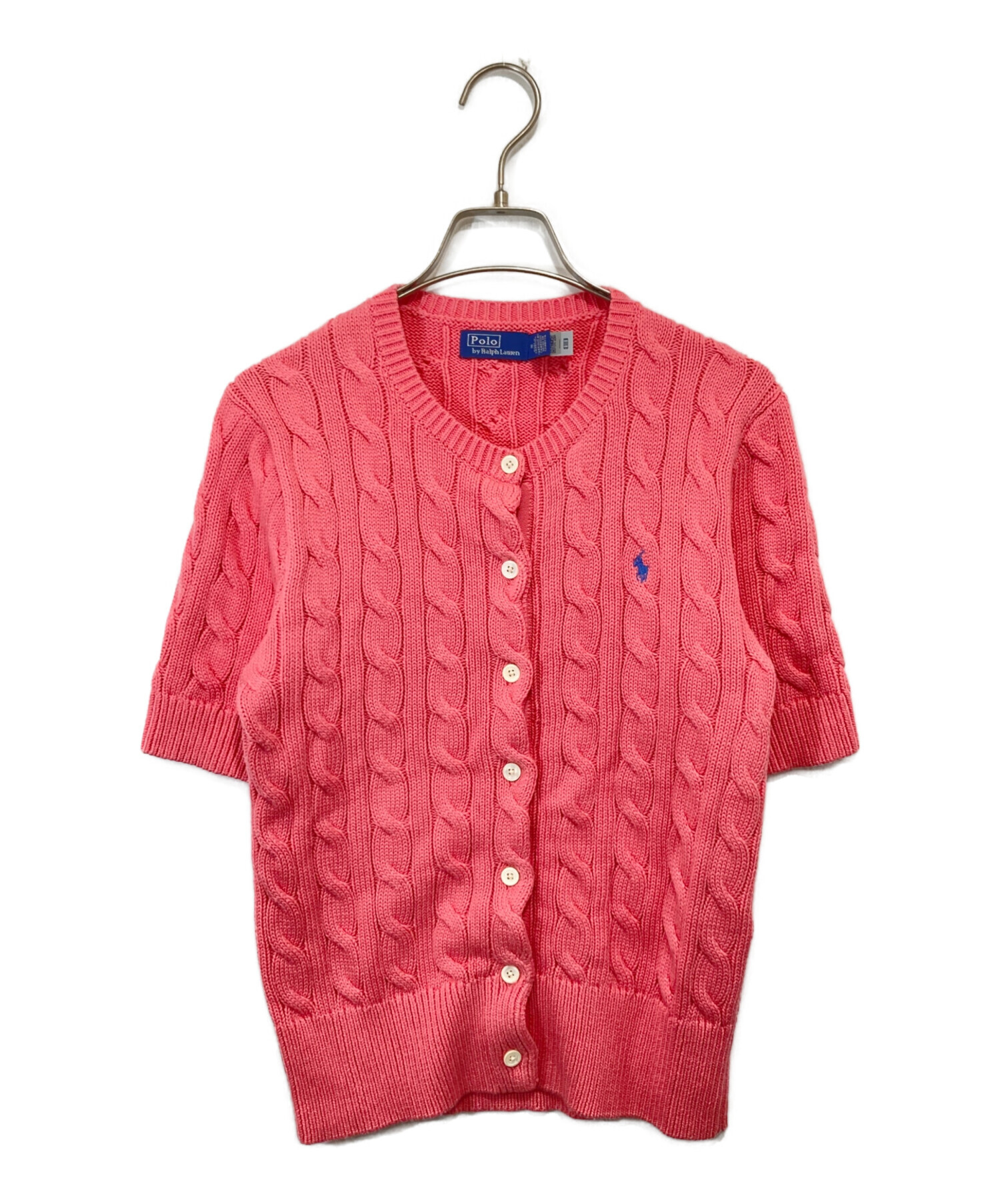【極美品】Polo Ralph Lauren ピンク半袖ケーブルニットカーデ M 中古・古着通販】POLO RALPH LAUREN (ポロ・ラルフローレン) ケーブル