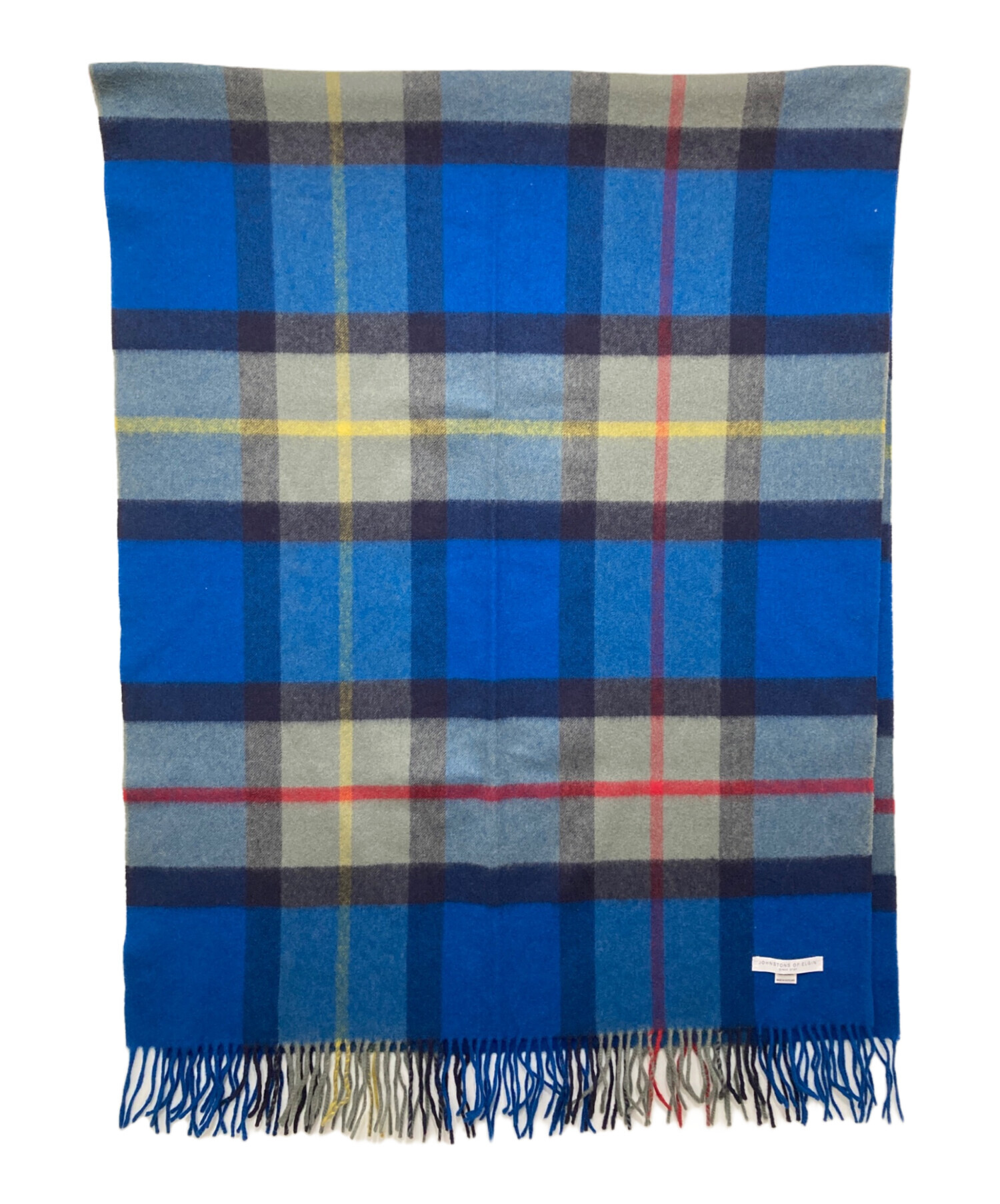 ジョンストンズ オブ エルガン　カシミヤ100% チェックマフラー ブルー系 ジョンストンズ オブ エルガン カシミヤ100% チェックマフラー ブルー