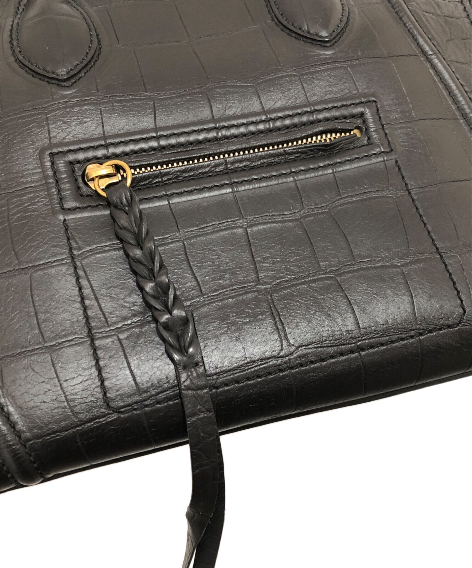 中古・古着通販】CELINE (セリーヌ) クロコ型押しハンドバッグ レザー