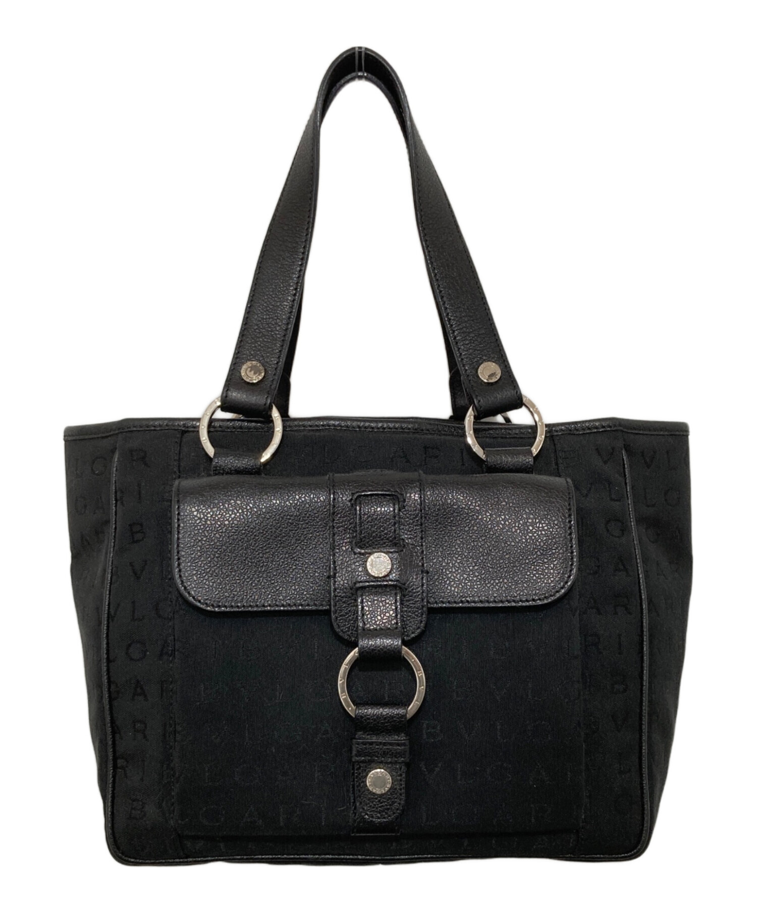 極美品 BVLGARI ブルガリ ロゴマニア ハンドバッグ バッグ キャンバス×レザー 黒 62543L 極美品 BVLGARI ブルガリ ロゴマニア ハンドバッグ バッグ キャンバス×レザー 黒 62543L