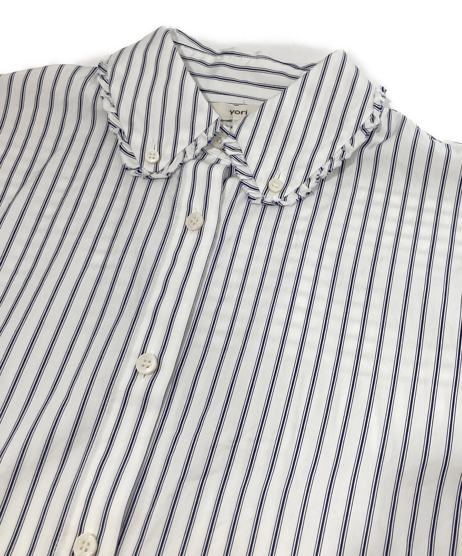 中古・古着通販】YORI (ヨリ) ミニフリル ストライプシャツ YR21