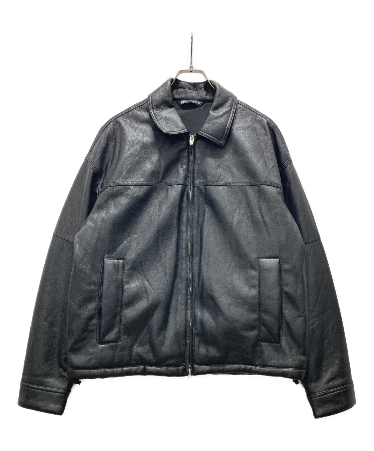 中古・古着通販】ZARA (ザラ) 中綿 フェイクレザージャケット ブラック