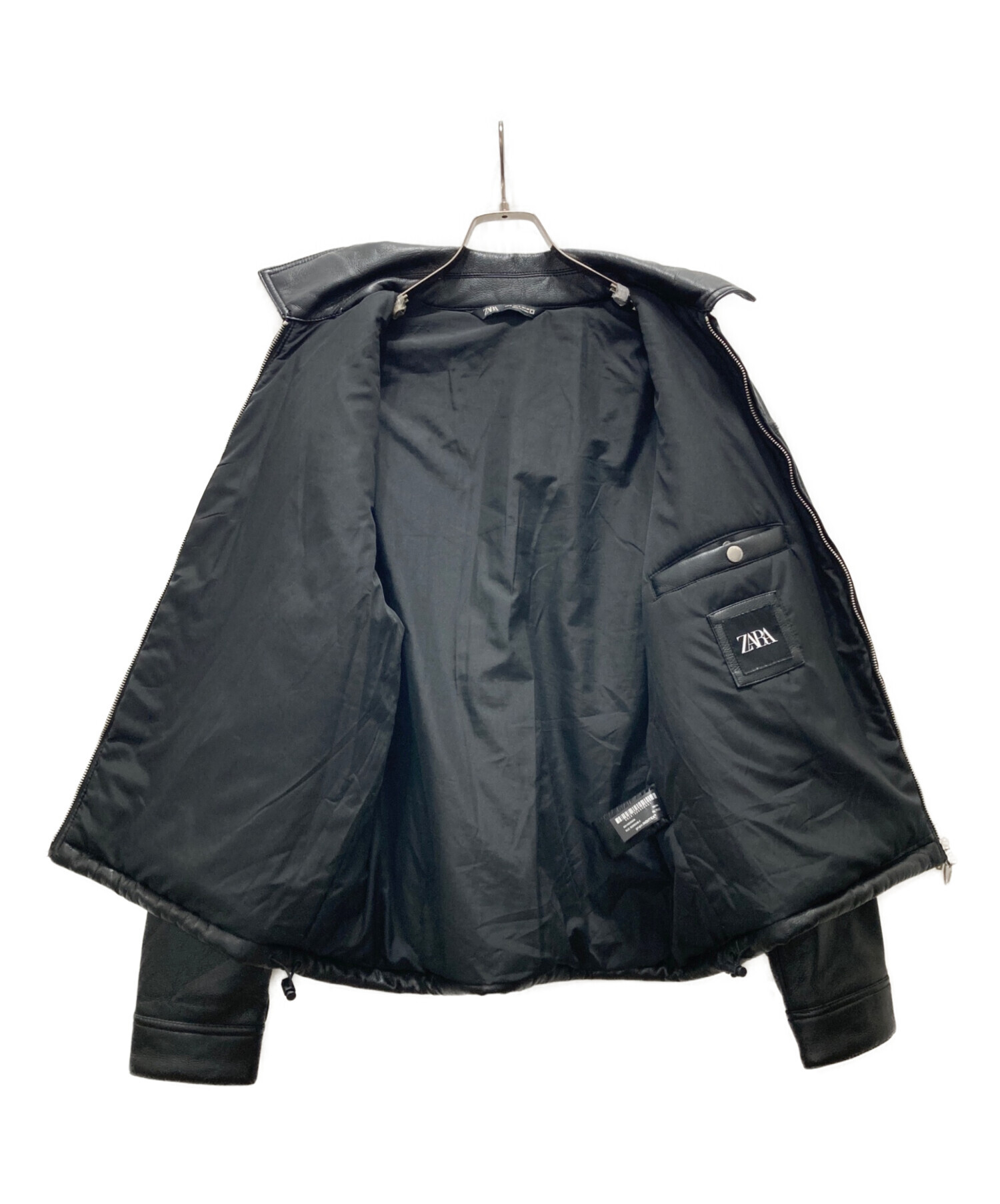 中古・古着通販】ZARA (ザラ) 中綿 フェイクレザージャケット ブラック