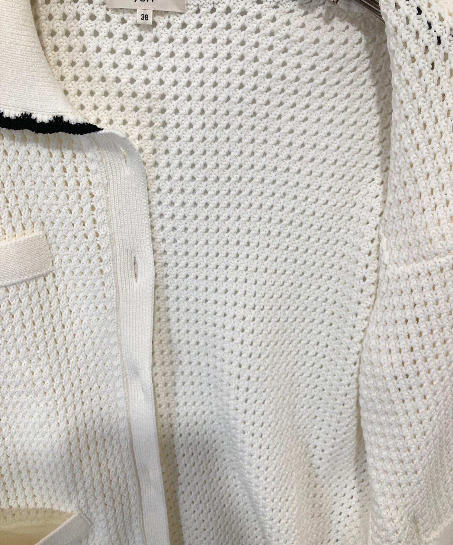 25ss ヨリ　yori クロシェニットジャケット　ホワイト　38 中古・古着通販】YORI (ヨリ) コンパクトクロシェニットジャケット