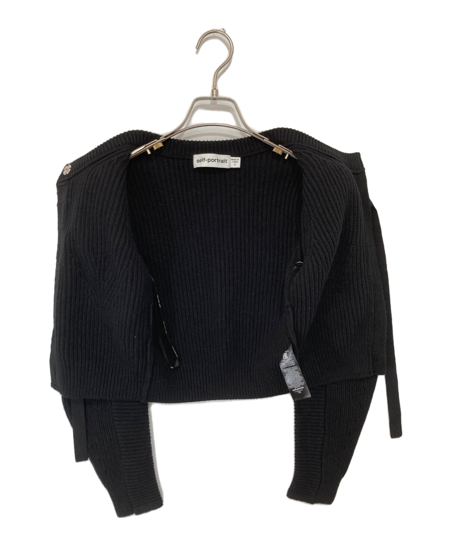 ★新品★ self portrait ブークレーカーディガン　ブラック　黒 中古・古着通販】SELF PORTRAIT (セルフ ポートレイト) レースカラー