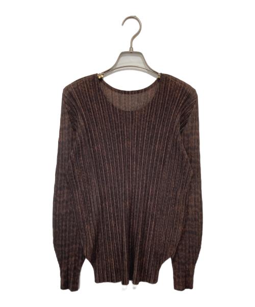 PLEATS PLEASE(プリーツプリーズ) 長袖カットソー サイズ3 L レディース - ダークブラウン クルーネック/プリーツ PLEATS PLEASE ISSEY MIYAKE - PLEATS PLEASE(プリーツプリーズ) 長袖