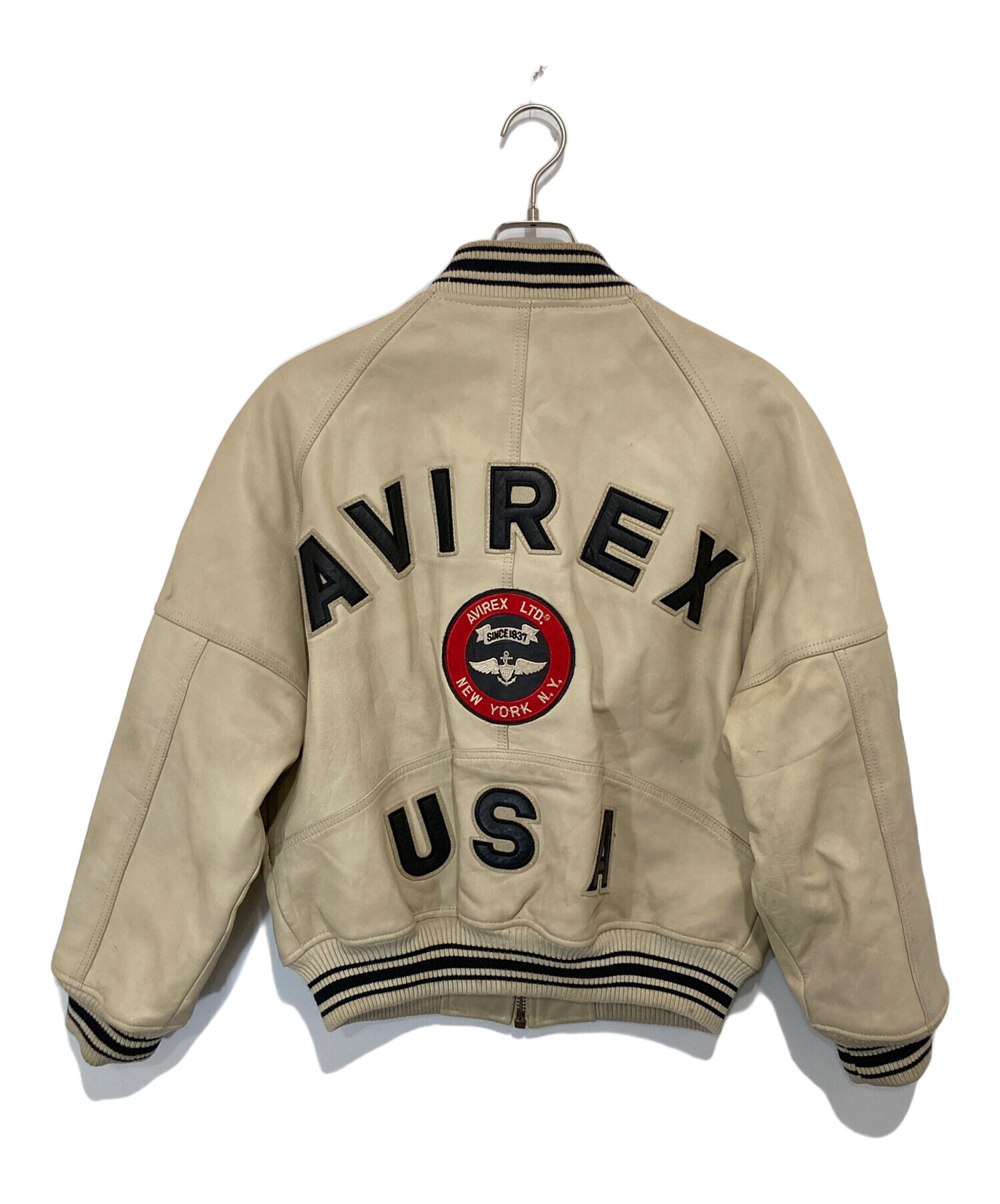 AVIREX VARSITY バーシティ レザージャケット 羊革 ベージュ XL 中古・古着通販】AVIREX (アヴィレックス) Leather Varsity Jacket