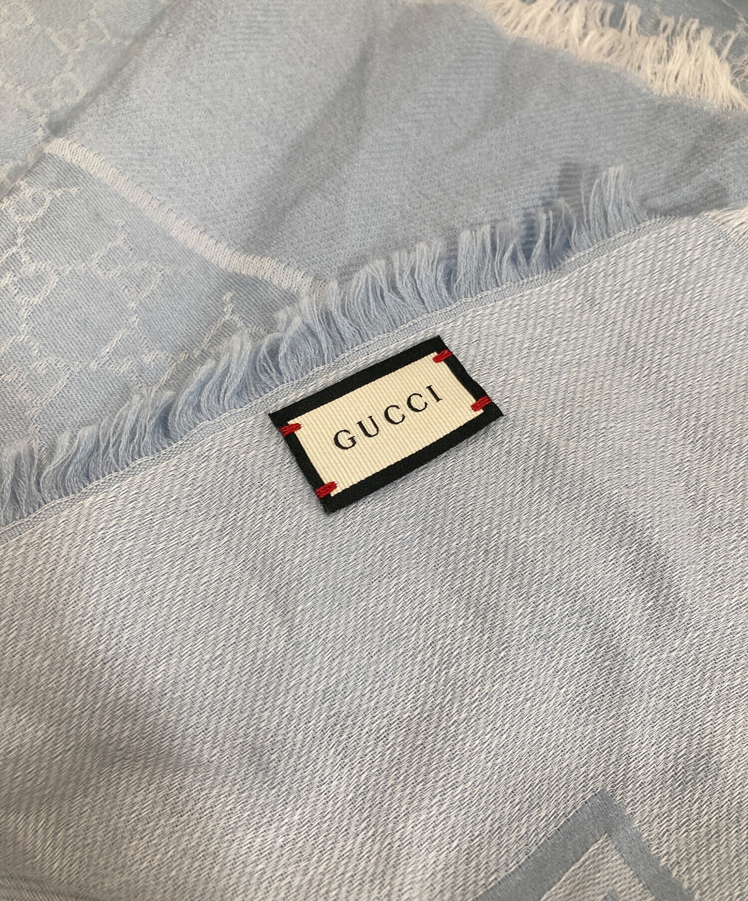 GUCCI グッチ　大判ストール　モノグラム 中古・古着通販】GUCCI (グッチ) 大判ストール ブルー｜ブランド・古着