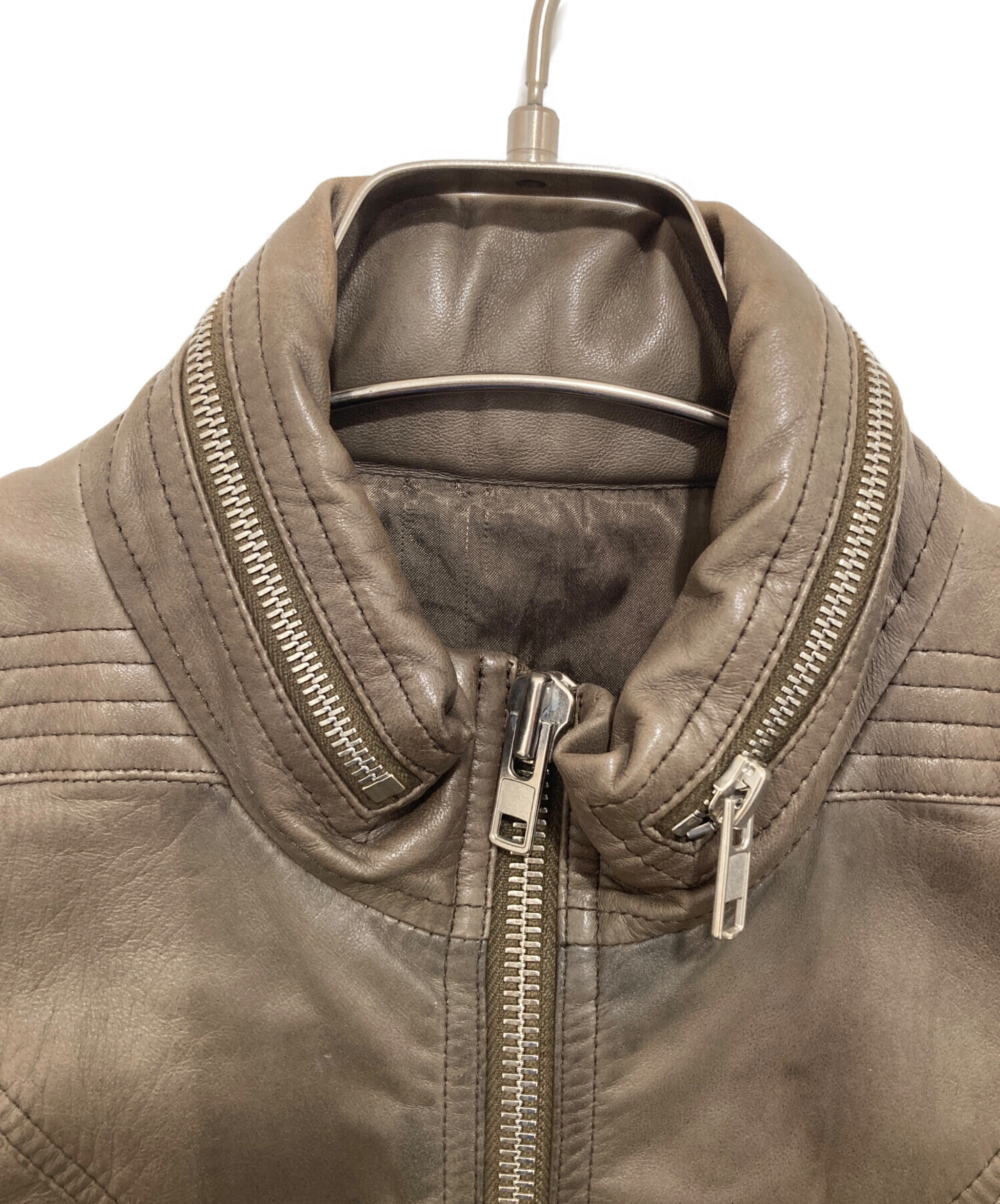 Rick owens リックオウエンス レザージャケット ベージュライダース　s 中古・古着通販】RICK OWENS (リックオウエンス) 14SSマルチジップ