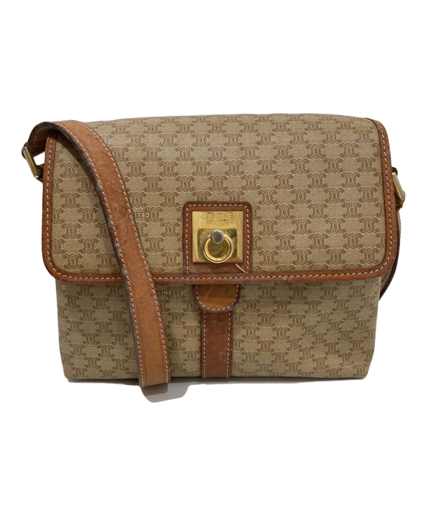 CELINE ショルダーバッグ⚠️値下げ可 中古・古着通販】CELINE (セリーヌ) ロゴショルダーバッグ ベージュ