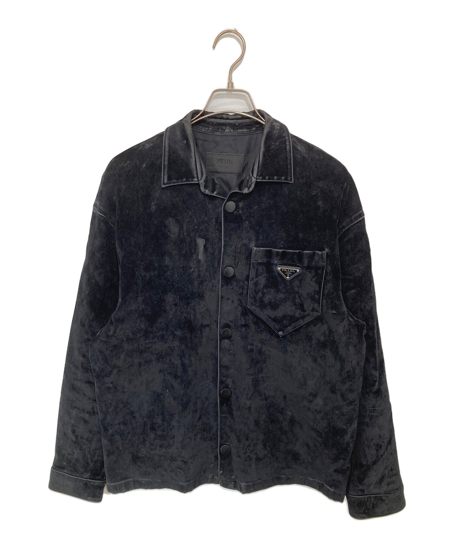 PRADAベルベットデニムジャケット Lサイズ　黒 中古・古着通販】PRADA (プラダ) トライアングルロゴベルベット