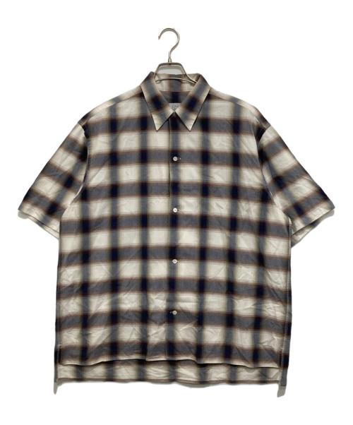 URU ウル カジュアルシャツ 1(S位) グレーx茶xベージュ(チェック) 【古着】【中古】 中古・古着通販】URU (ウル) OPEN COLLAR S/S SHIRTS/BLUE オープン