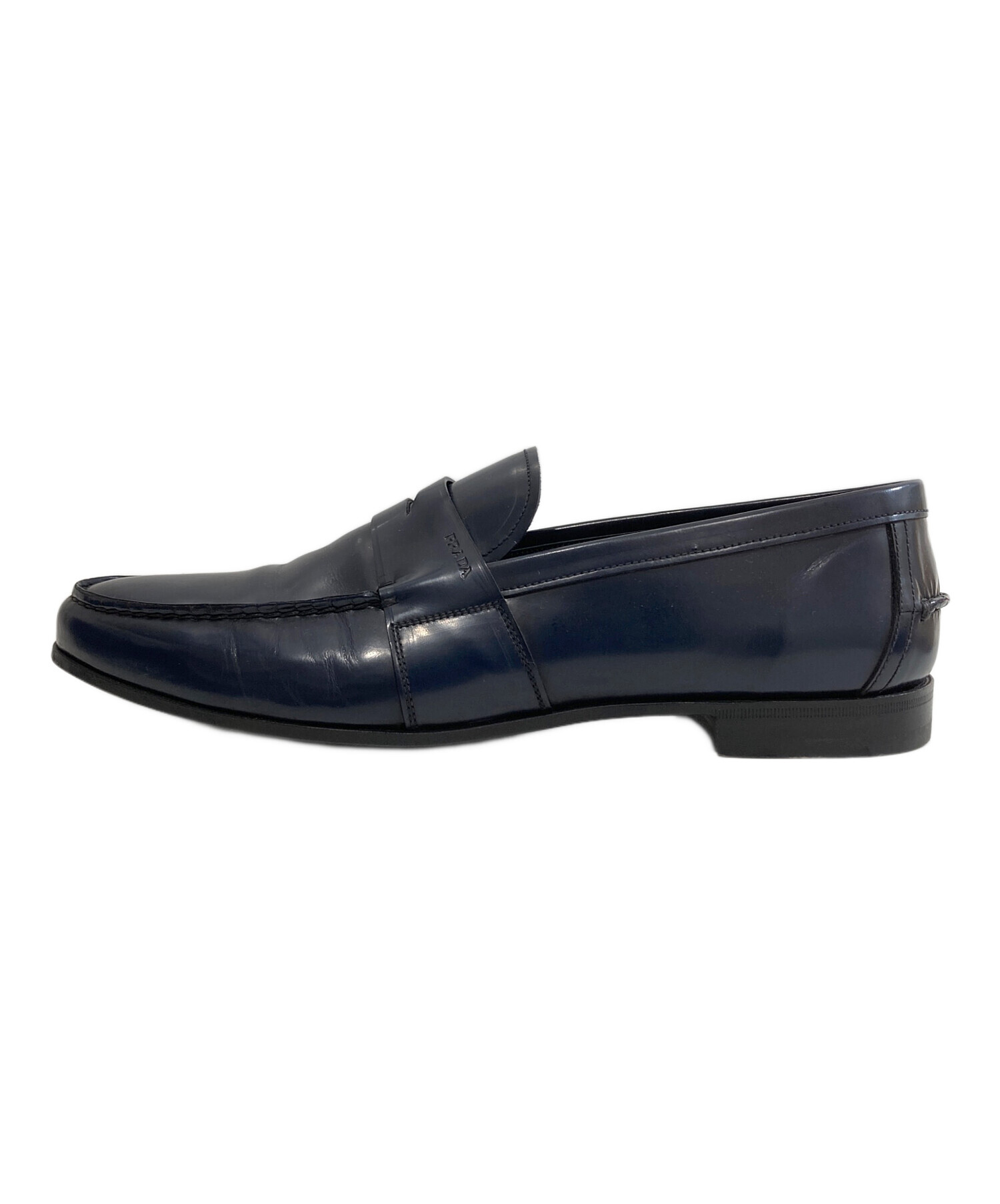 PRADA 青 シルバー ローファー 中古・古着通販】PRADA (プラダ) ロゴエンボスローファー ネイビー