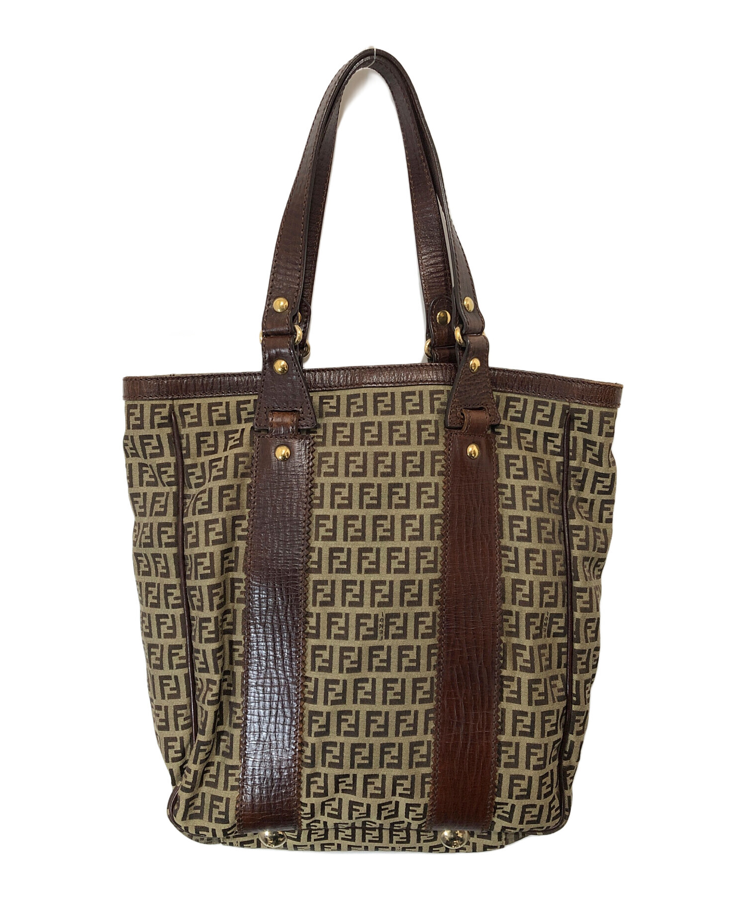 【FENDI】トートバッグ　ズッキーノ柄　ロゴ金具　　キャンバス　ブラウン 中古・古着通販】FENDI (フェンディ) トートバッグ ズッキーノ トート